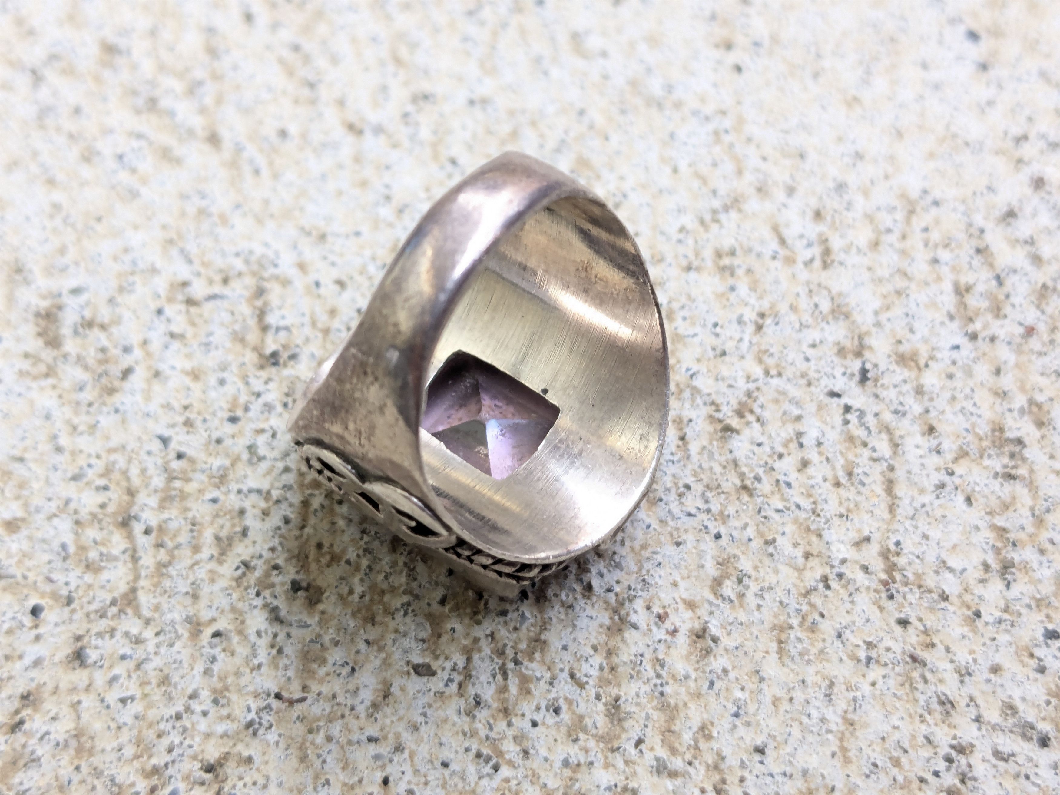Jewelry × Vintage Vintage Sterling Silver Ring Pink Topaz 7.25 Square Ohm Om Size ONE SIZE - 6 Thumbnail