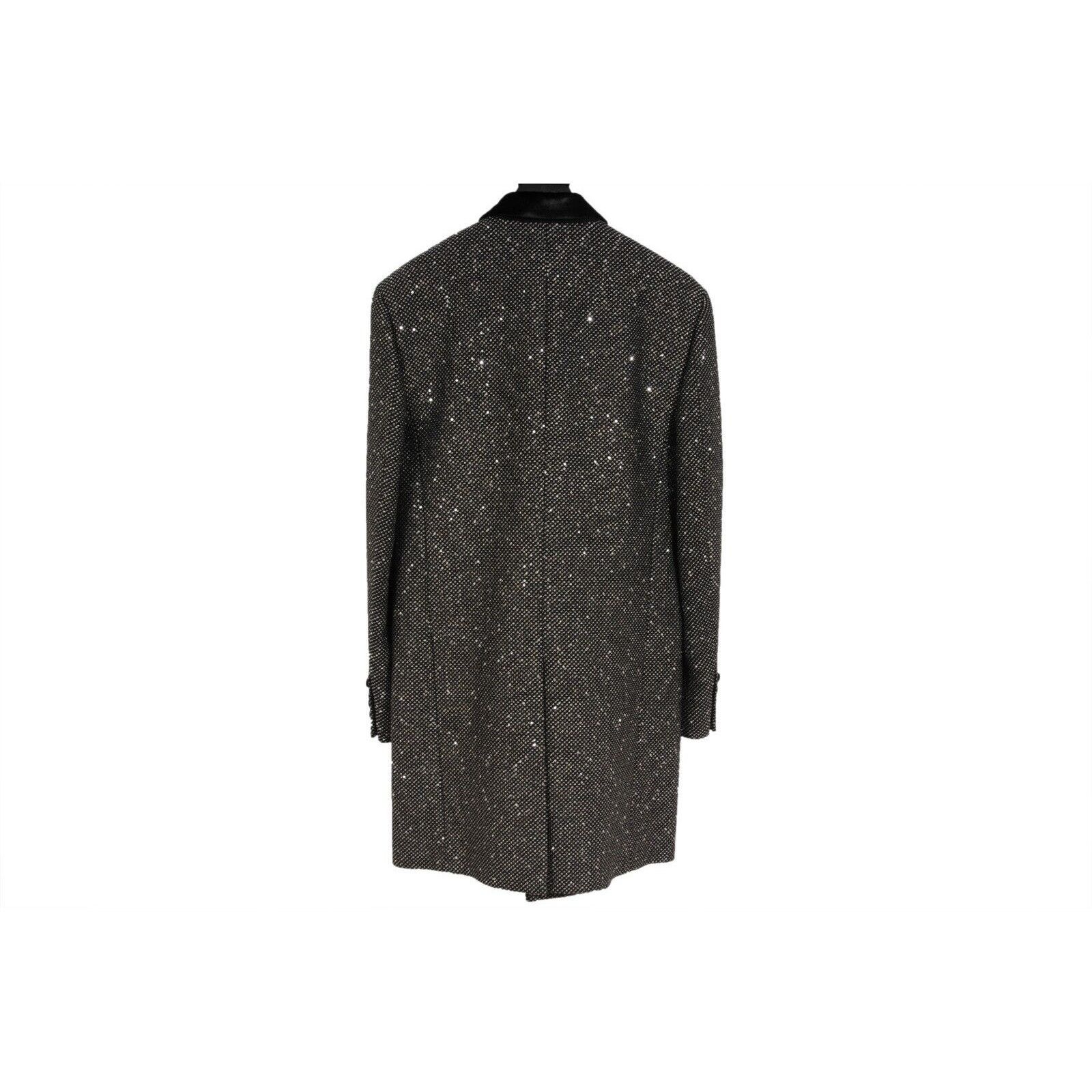 Saint Laurent Paris Single Breasted Sequin Overcoat Silver Black Coat Size US L / EU 52-54 / 3 - 2 Thumbnail