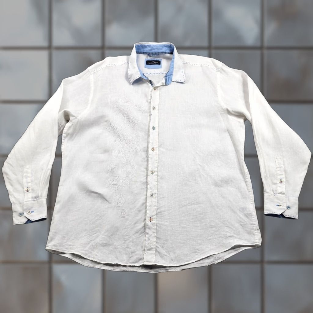 BUGATCHI Bugatchi Uomo Shirt Mens 2XL White Linen Long Sleeve Embroidered Button Up Size US XXL / EU 58 / 5 - 1 Thumbnail