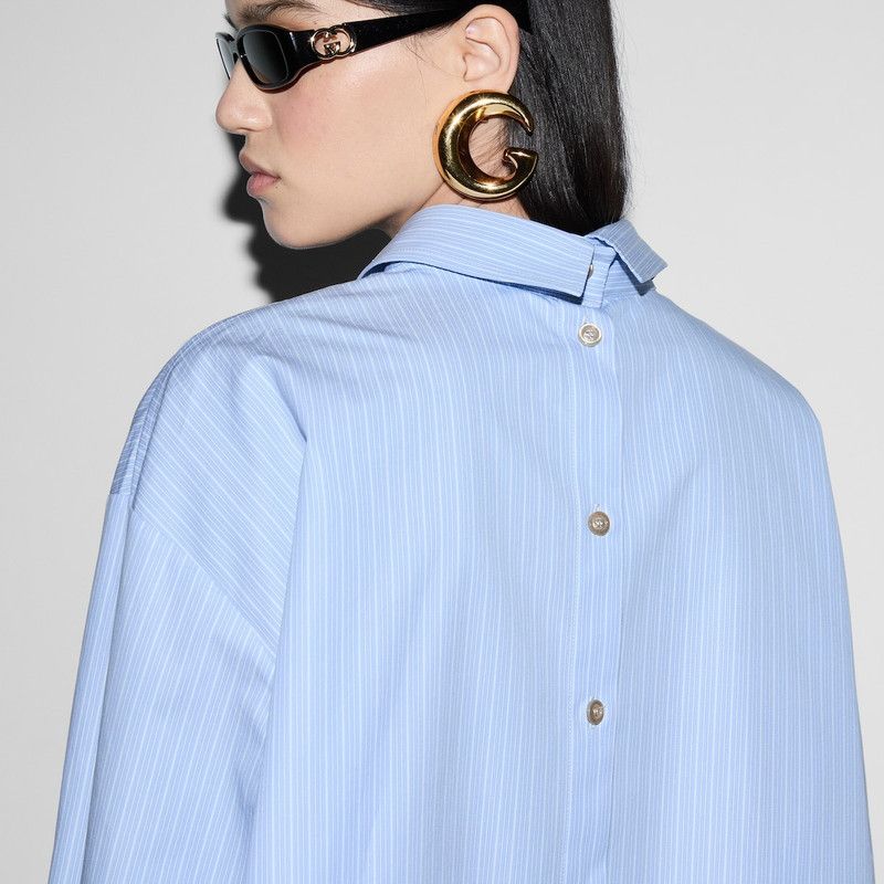 Gucci oc11z1125 Striped Heavy Cotton Poplin Shirt in Light Blue Size S / US 4 / IT 40 - 6 Thumbnail