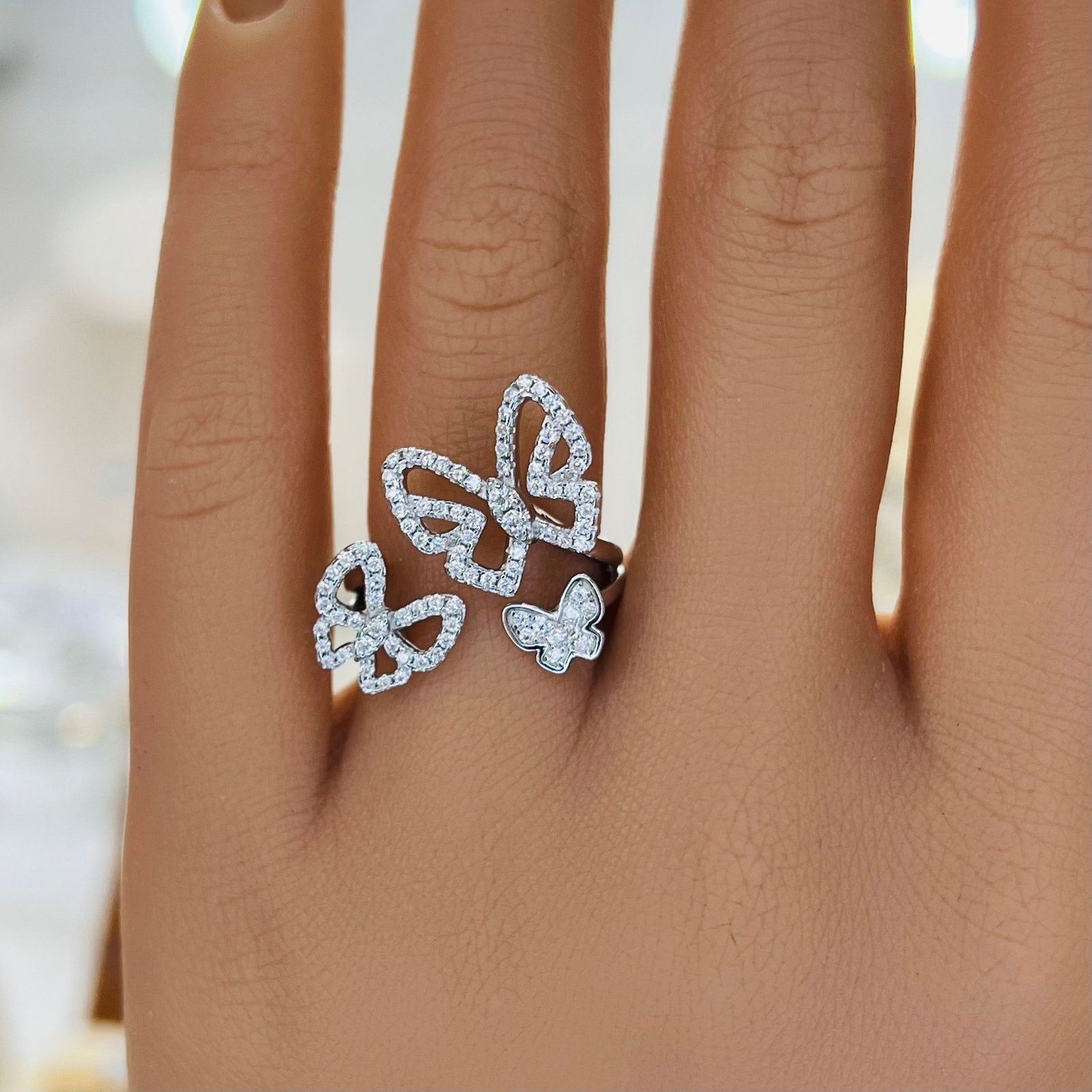 Other Triple Butterfly Moissanite Pavé Cocktail Ring Size ONE SIZE - 2 Thumbnail
