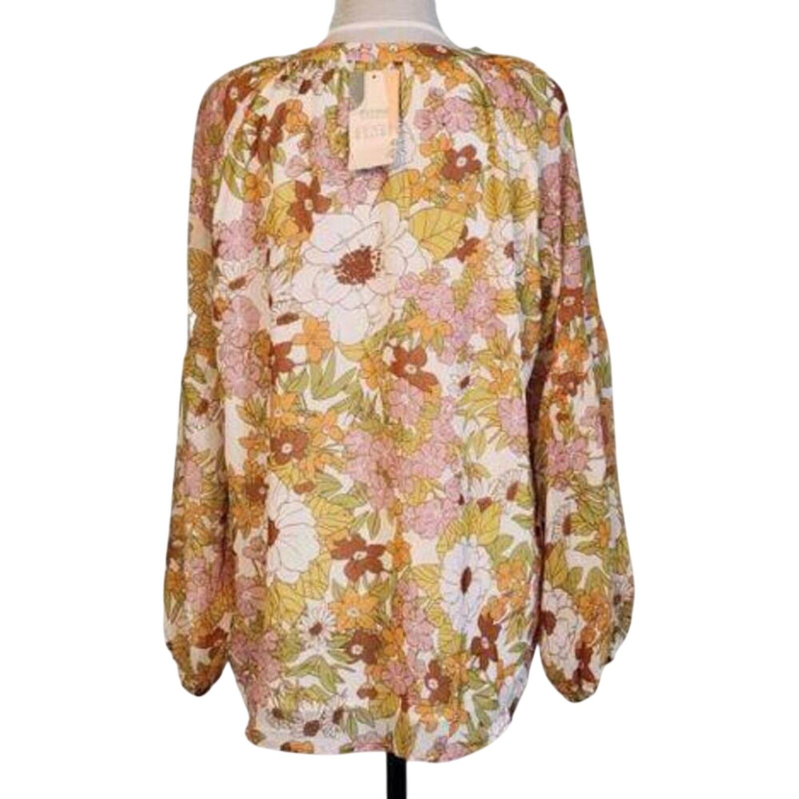 Other BTFBM Size Large Blouse Floral Tan Pink Long Sleeve Boho NWT Size L / US 10 / IT 46 - 4 Thumbnail