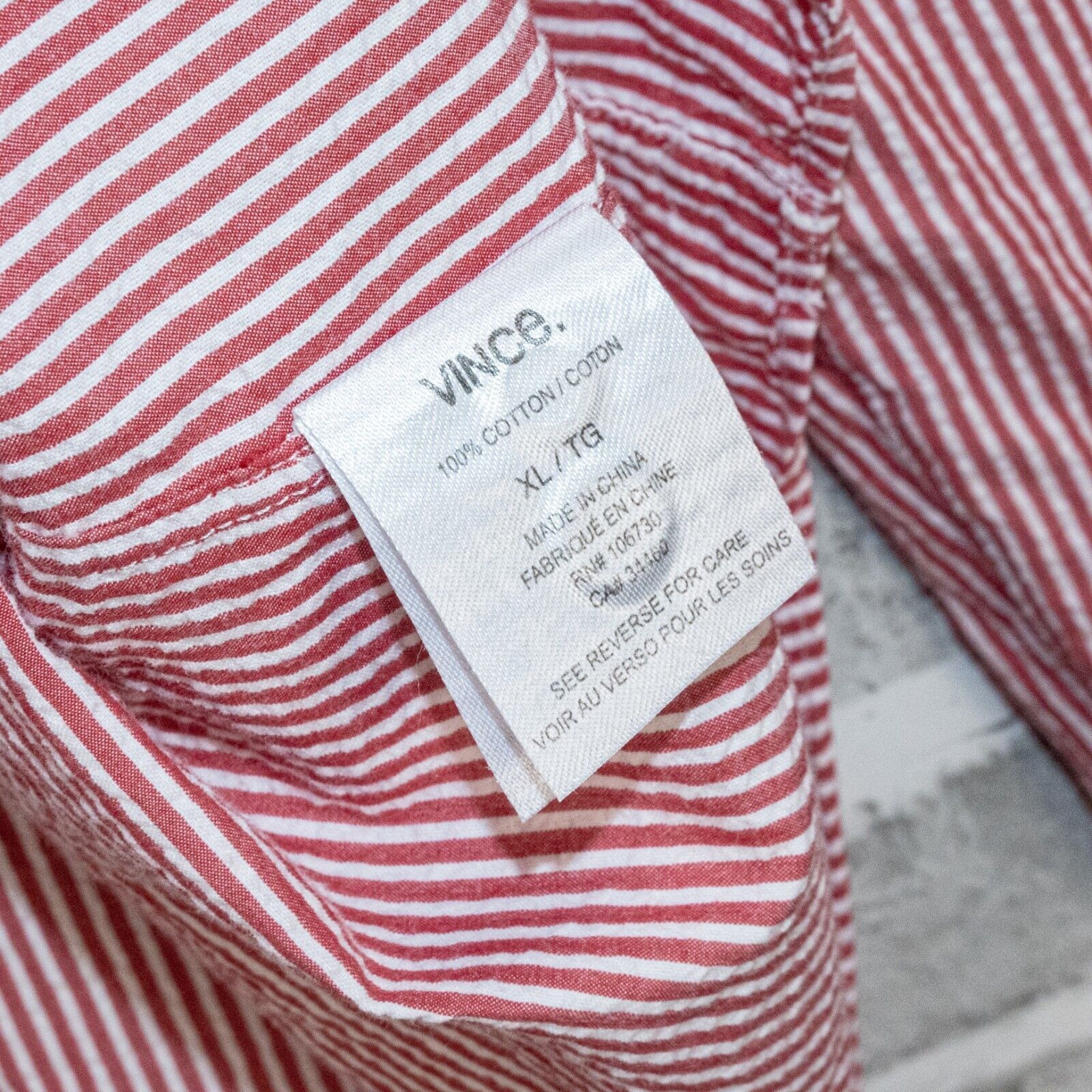 Vince VINCE Seersucker Button Down Shirt in Red Striped Cotton Size US XL / EU 56 / 4 - 6 Thumbnail