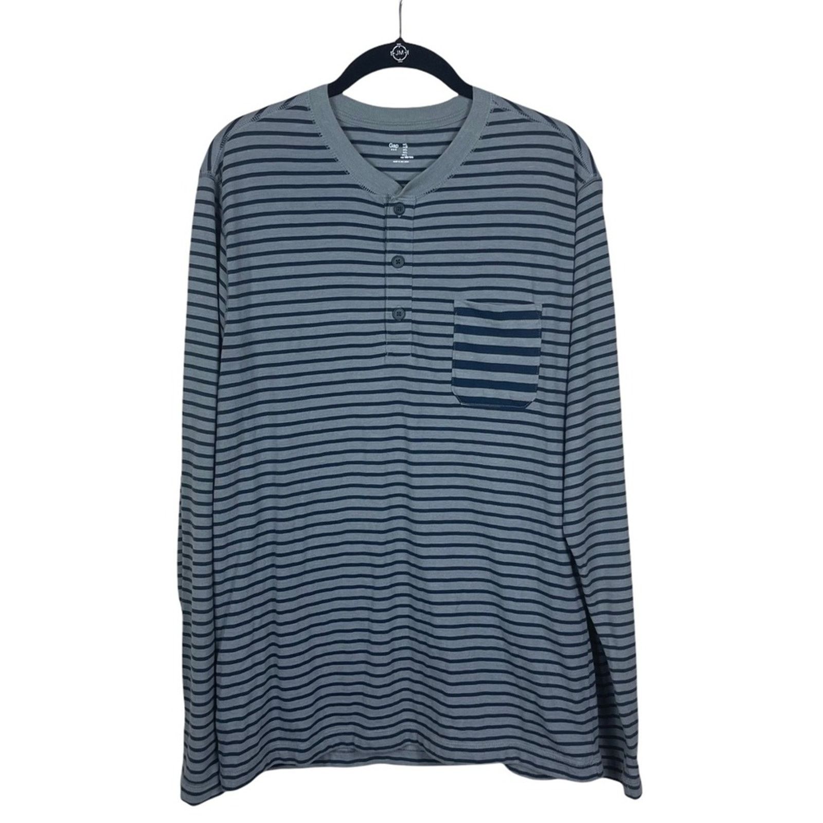 Gap Gap Striped Knit Long Sleeve 3 Button Henley Gray Navy Large Size US L / EU 52-54 / 3 - 1 Thumbnail