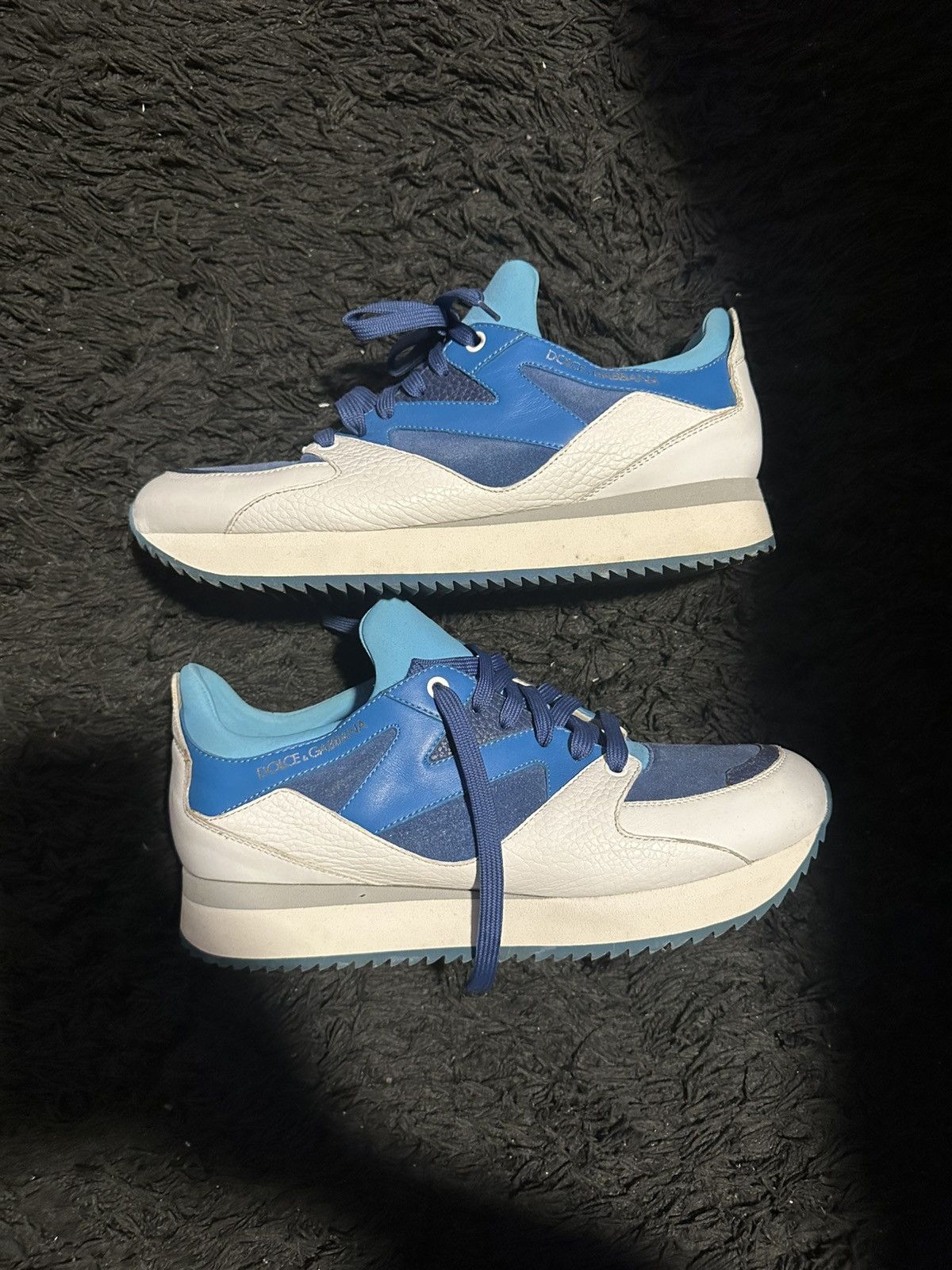 Dolce & Gabbana Dolce & Gabbana CS1424 White/Blue Leather Suede Sneakers (8) Size US 8 / EU 41 - 1 Thumbnail