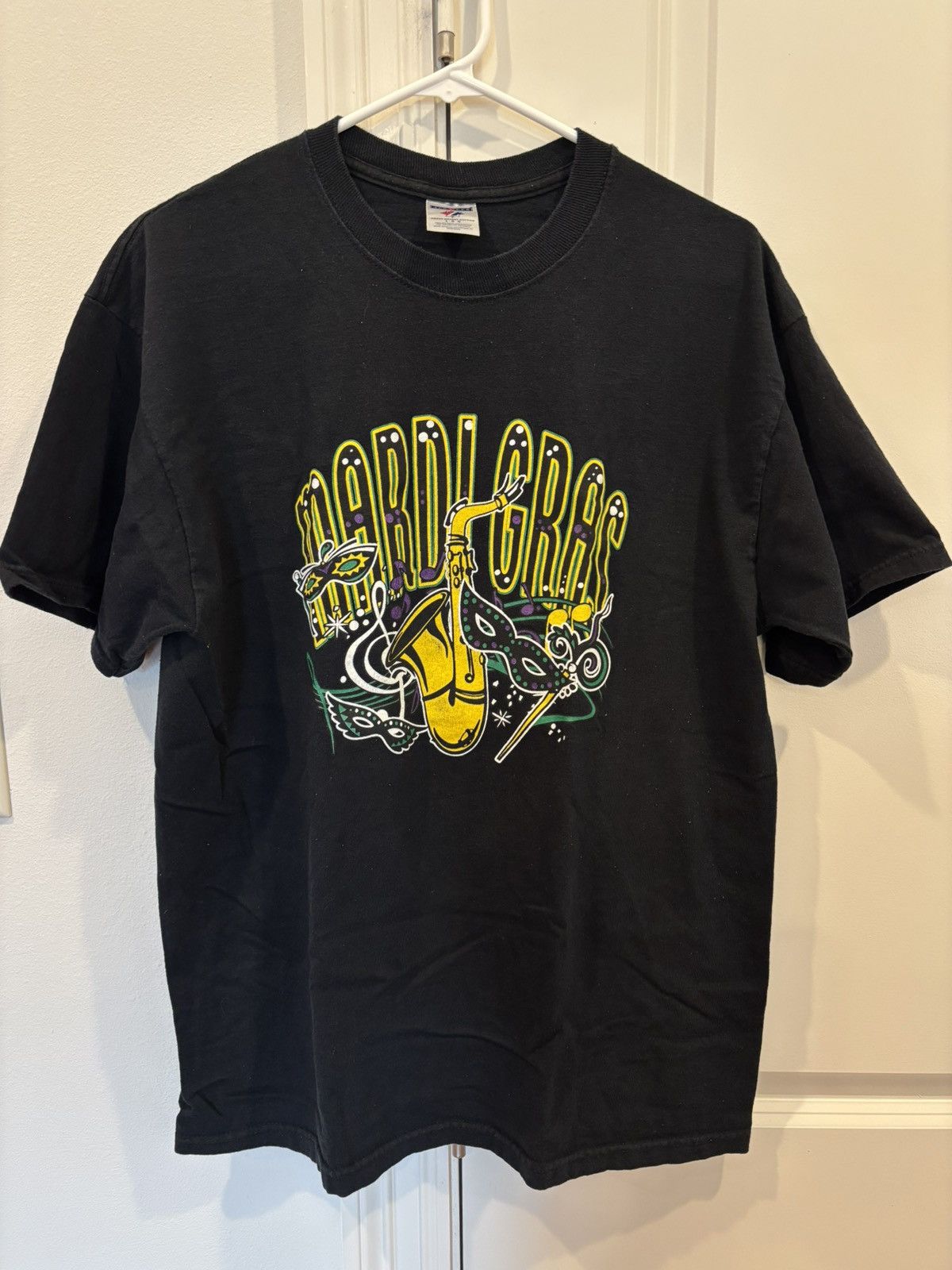 Jerzees Vintage 90’s Purple Green Gold Mardi Gras Black Shirt - L Size US L / EU 52-54 / 3 - 1 Thumbnail