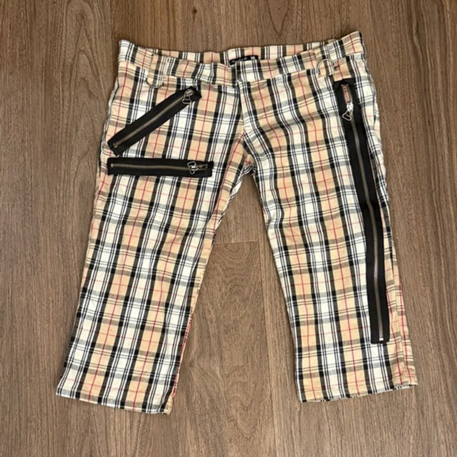 Vintage punk Frankie B. Plaid Cargo Pants with Black Zippers