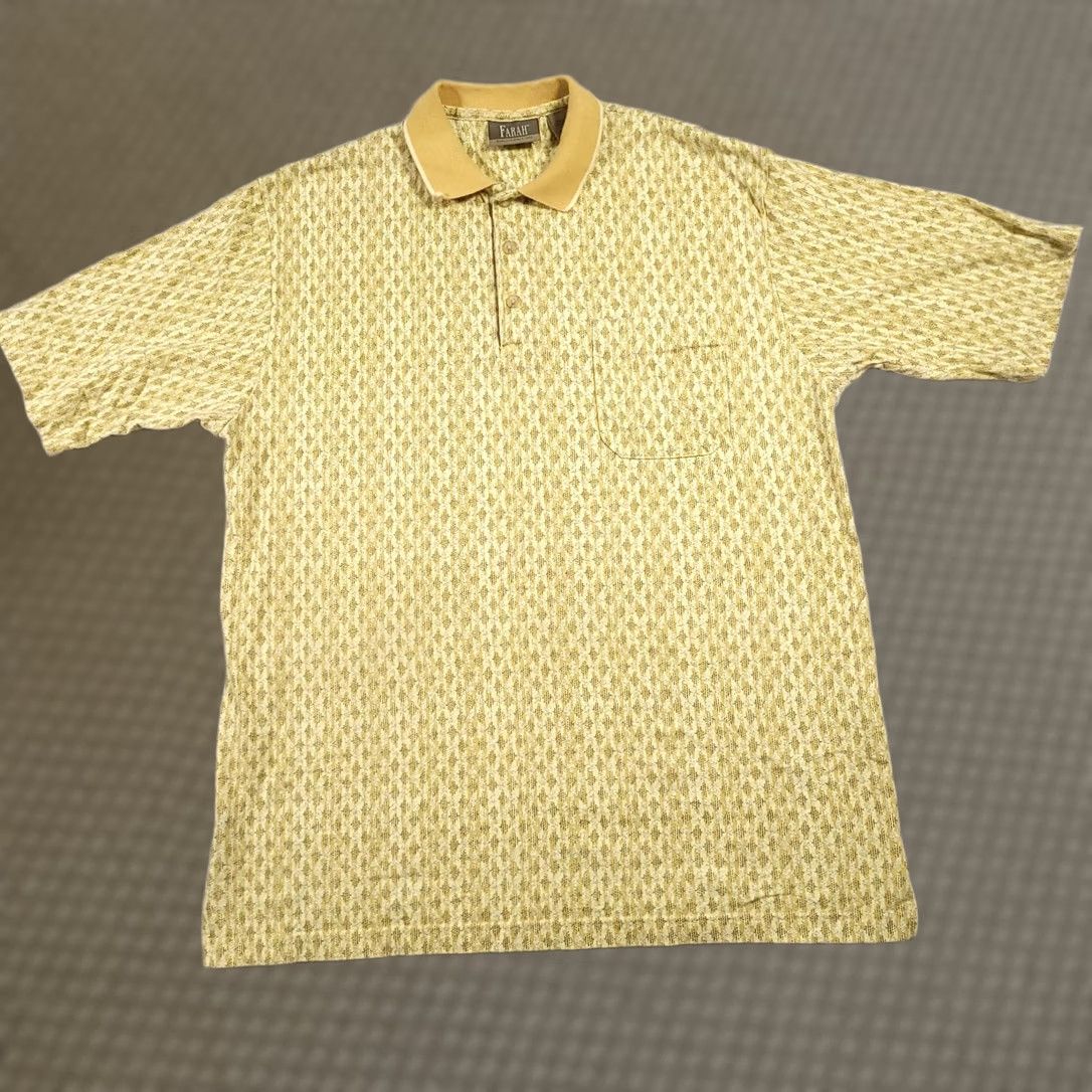Farah Farah Polo Shirt Mens Large Yellow Geometric Pattern Pocket 100% Cotton Casual Size US L / EU 52-54 / 3 - 1 Thumbnail