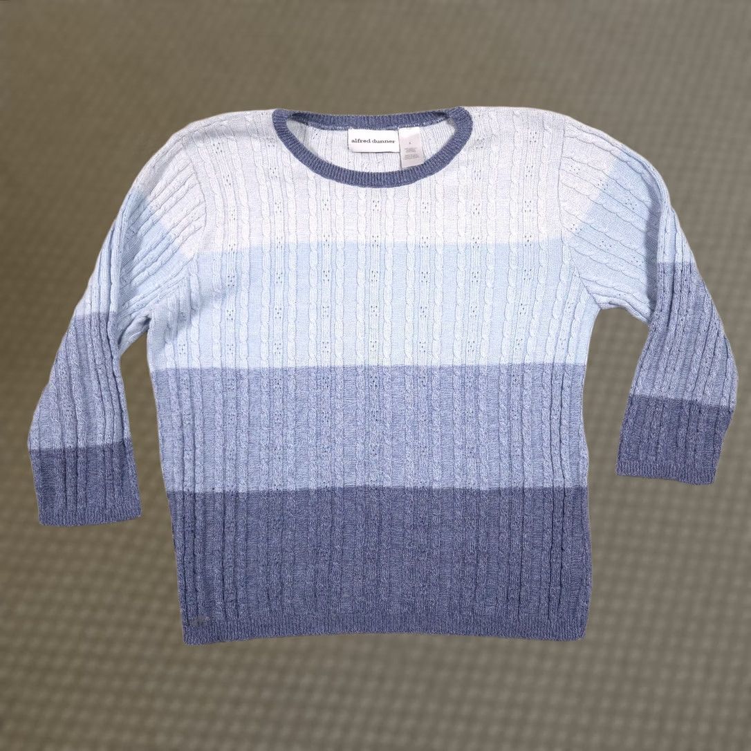 Vintage Alfred Dunner Sweater Womens Small Blue Stripe Cable Knit 3/4 Sleeve Made USA Size S / US 4 / IT 40 - 1 Thumbnail