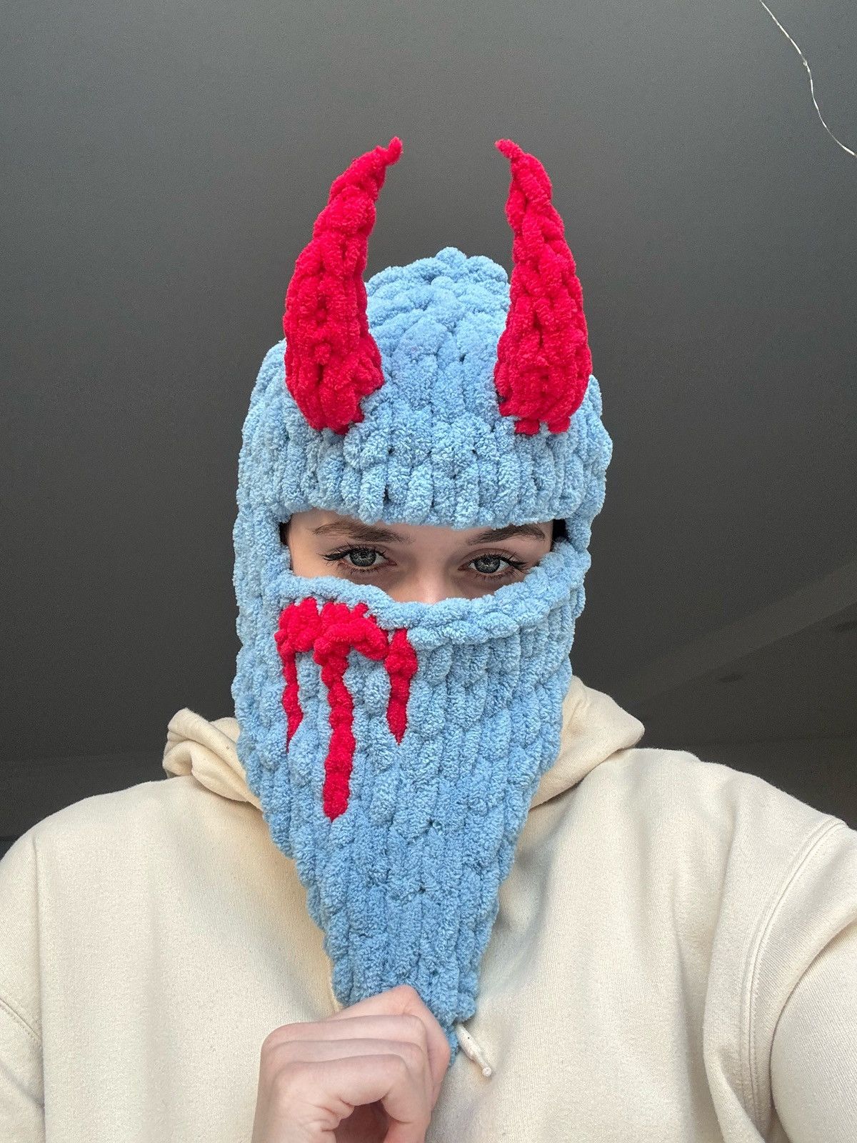 Handmade × Japanese Brand × Youths In Balaclava Handmade knitted balaclava devil style Size ONE SIZE - 4 Thumbnail