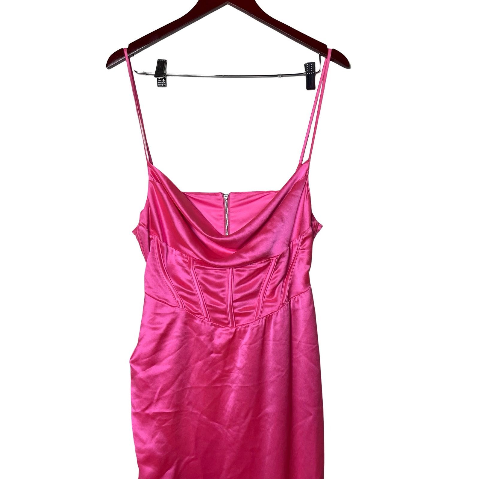 Retrofete Retrofete Rosa Maxi slip Dress Hyper Pink side seam split L Size L / US 10 / IT 46 - 4 Thumbnail