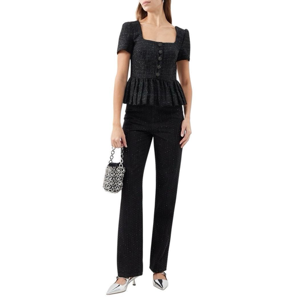 Self-Portrait Self-Portrait Black Rhinestone Embellished Straight Denim Jeans Size 26 Size 26" / US 2 / IT 38 - 5 Thumbnail