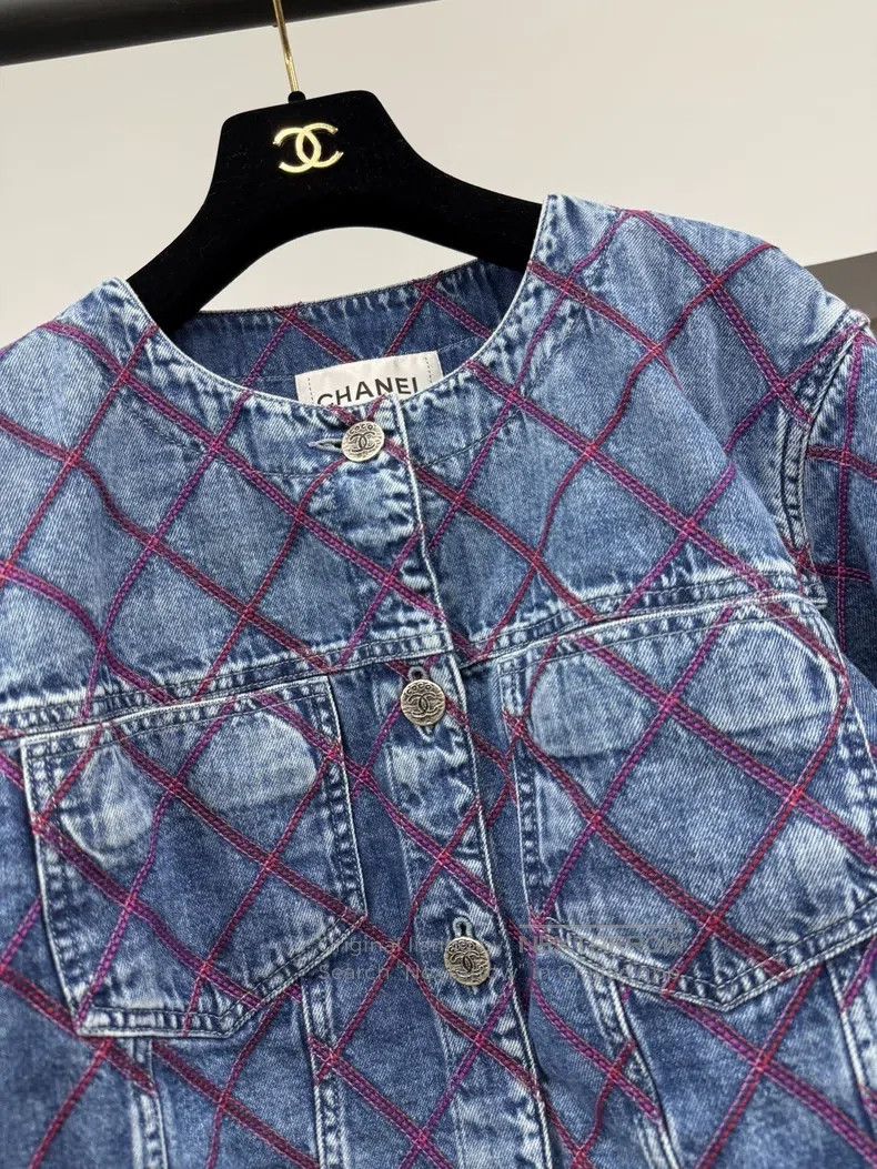 Chanel Chanel Blue diamond checkered denim jacket Size XS / US 0-2 / IT 36-38 - 2 Thumbnail