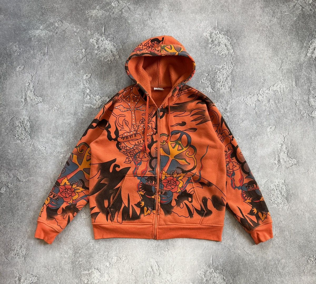Ed Hardy True Love all printed tattoo rhinestones skeleton hoodie zip Size US L / EU 52-54 / 3 - 7 Thumbnail