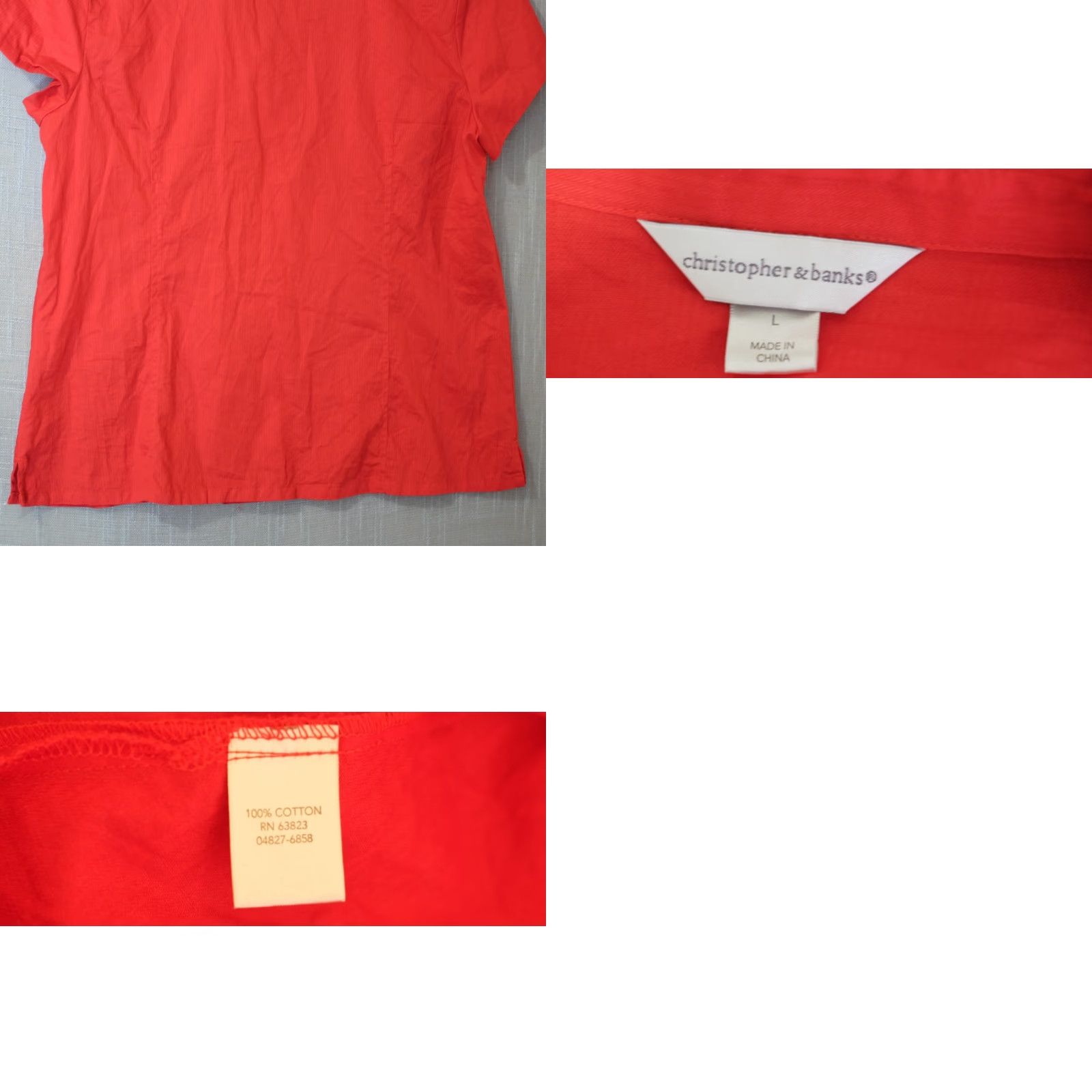 Vintage Christopher & Banks Button-Up Shirt Red Womens L 100% Cotton Shirt Short Sleeve Casual Slim Fit Mens Womens Girls Size L / US 10 / IT 46 - 8 Thumbnail