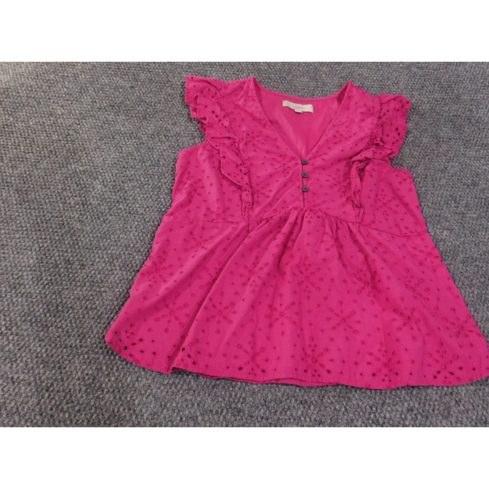 Loft LOFT Blouse Womens Small Pink Ruffle Eyelet Flutter Sleeve Button Top Summer Size S / US 4 / IT 40 - 3 Thumbnail