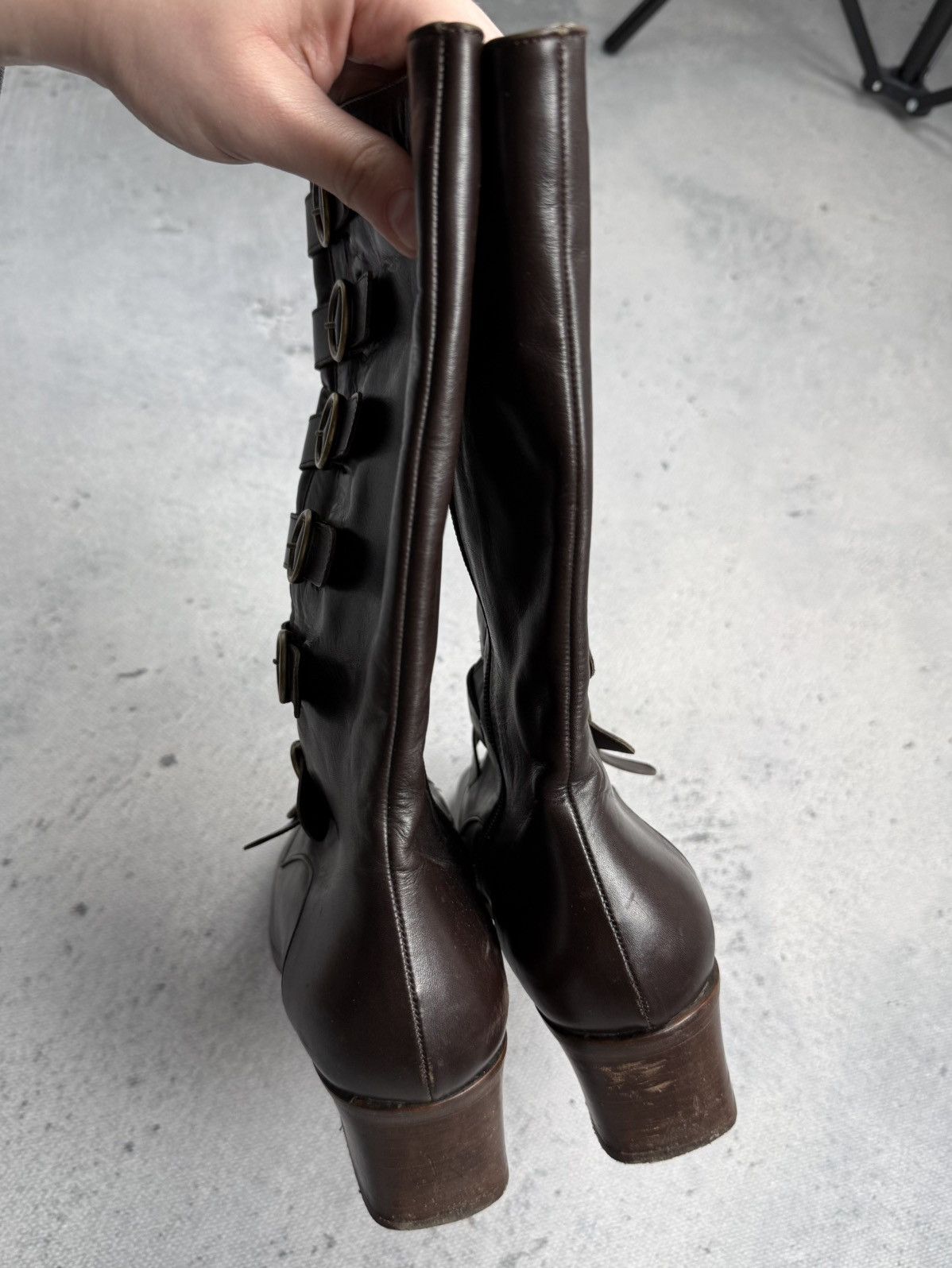 If Six Was Nine Vintage Italian Brown Leather Riding Boots Buckle Straps y2k Size US 7.5 / IT 37.5 - 9 Thumbnail