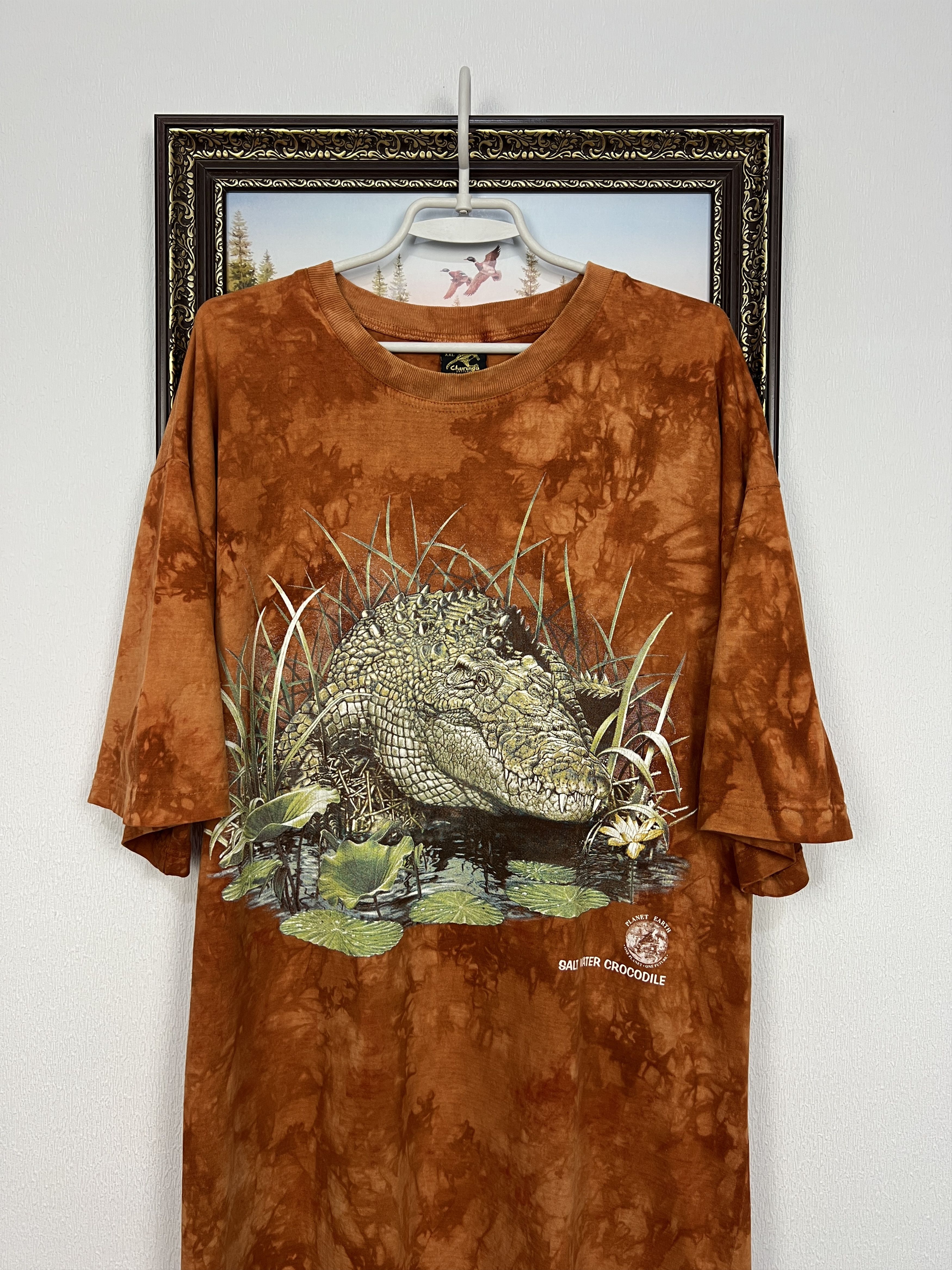 Vintage Vintage 90's Planer Earth Salt Water Crocodile Tee Shirt Size US XXL / EU 58 / 5 - 2 Thumbnail