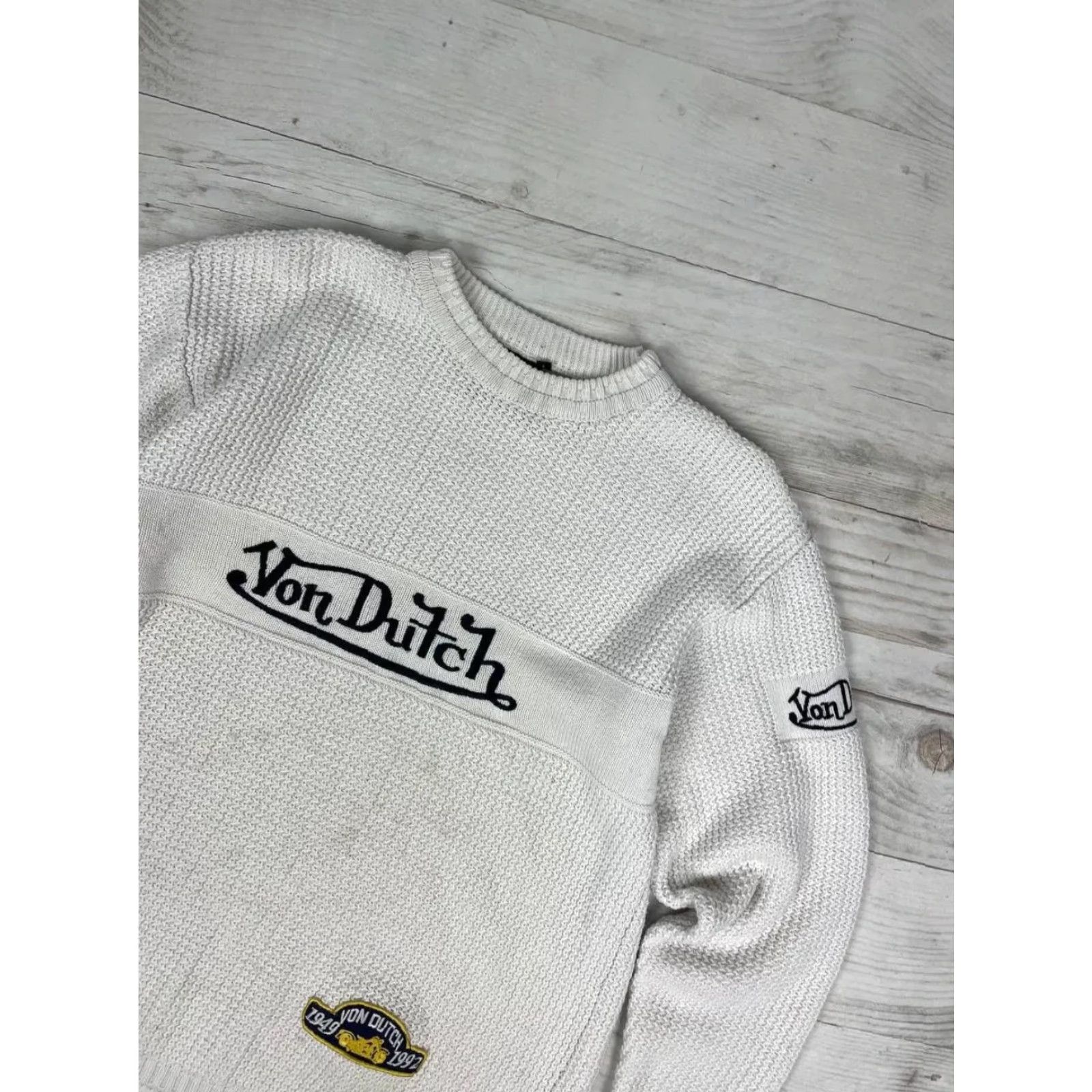 Von Dutch VINTAGE Von Dutch Big Logo Knit Sweater 90s Men L White Knit Pullover Long Sleeve Crew Neck Mens Size US L / EU 52-54 / 3 - 2 Thumbnail