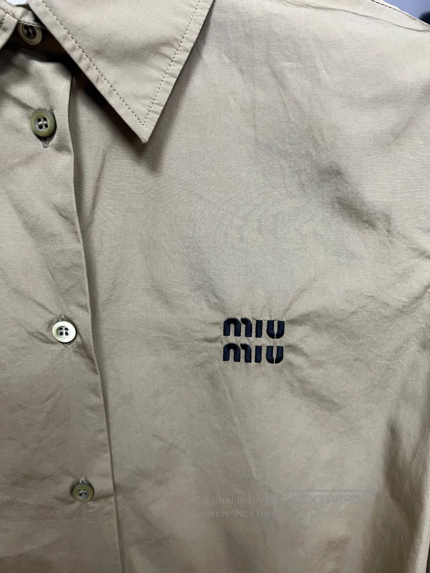 Miu Miu Miu Miu Khaki Slogan Long Shirt| Size XS / US 0-2 / IT 36-38 - 3 Thumbnail