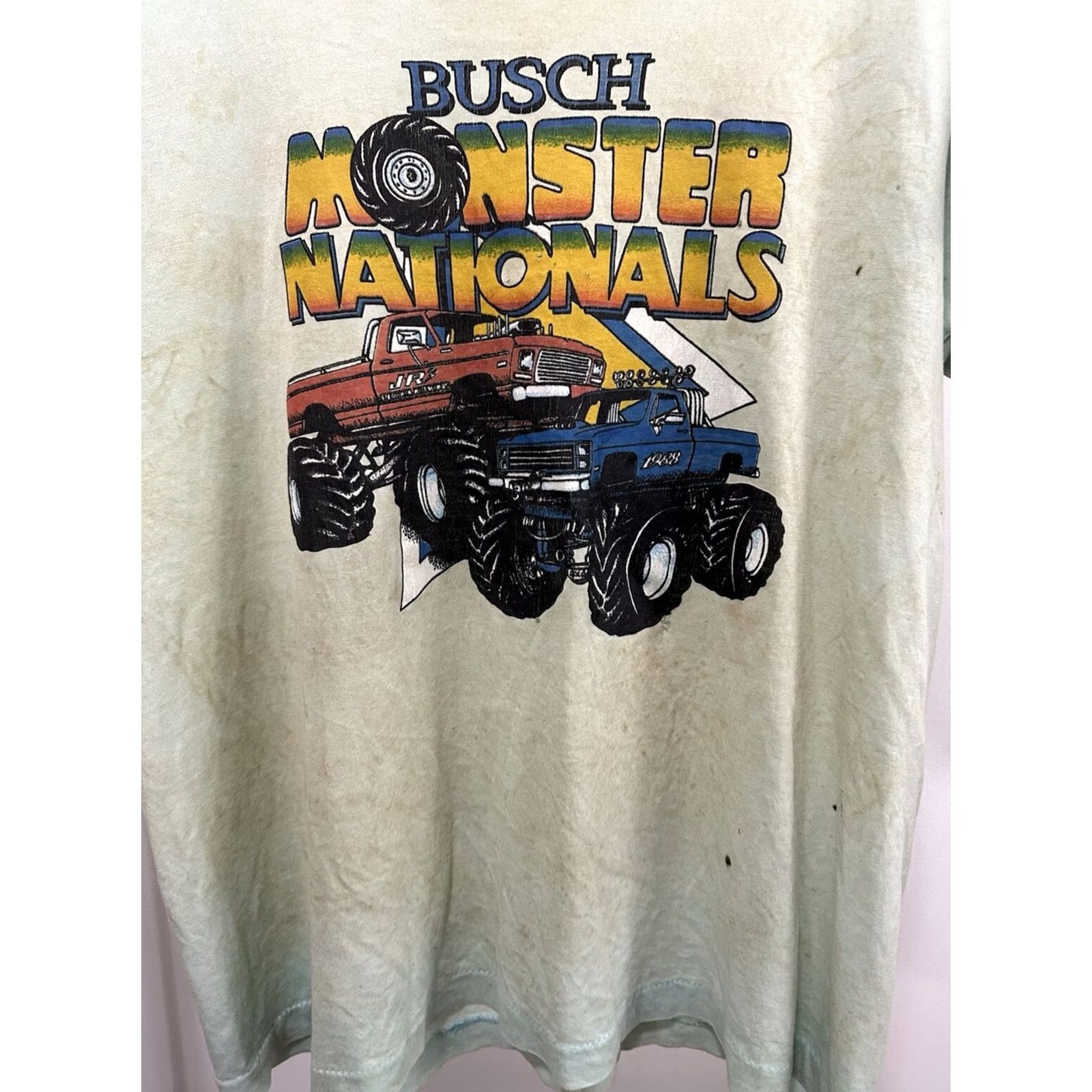 Vintage VTG 80s Busch Monster Nationals Monster Truck Paper Thin Burnout Worn T-Shirt XL Shirt Mens Teal Burnout Grunge 80s Monster Truck N/A Size US XL / EU 56 / 4 - 5 Thumbnail