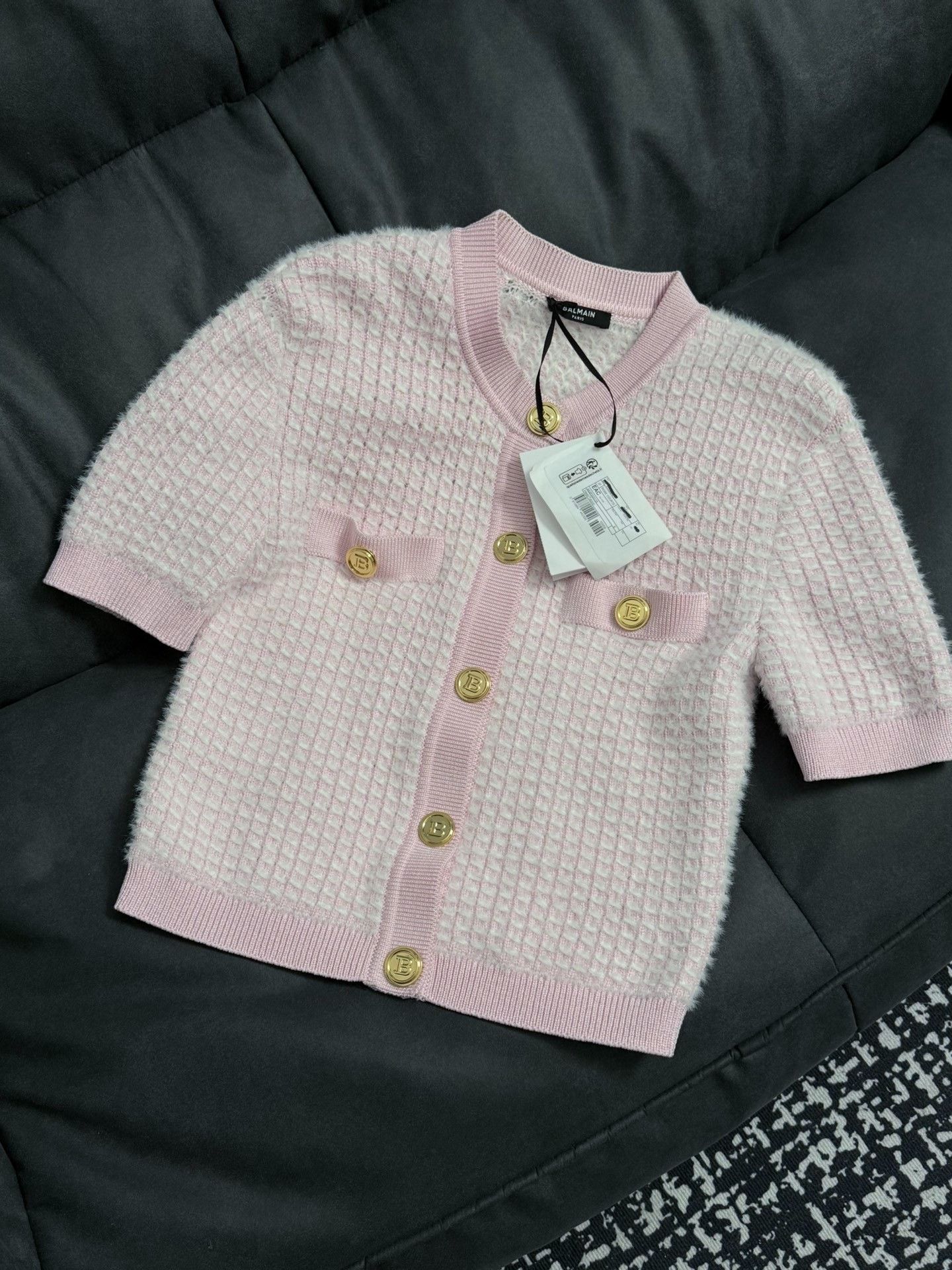 Balmain Balmain Pink Knitted Short-Sleeve Cardigan Size S / US 4 / IT 40 - 1 Thumbnail