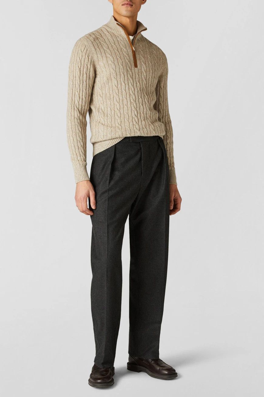 Loro Piana o1srvl11e1224 Baby Cashmere Half Zip Sweater in Light Beige Size US XL / EU 56 / 4 - 3 Thumbnail