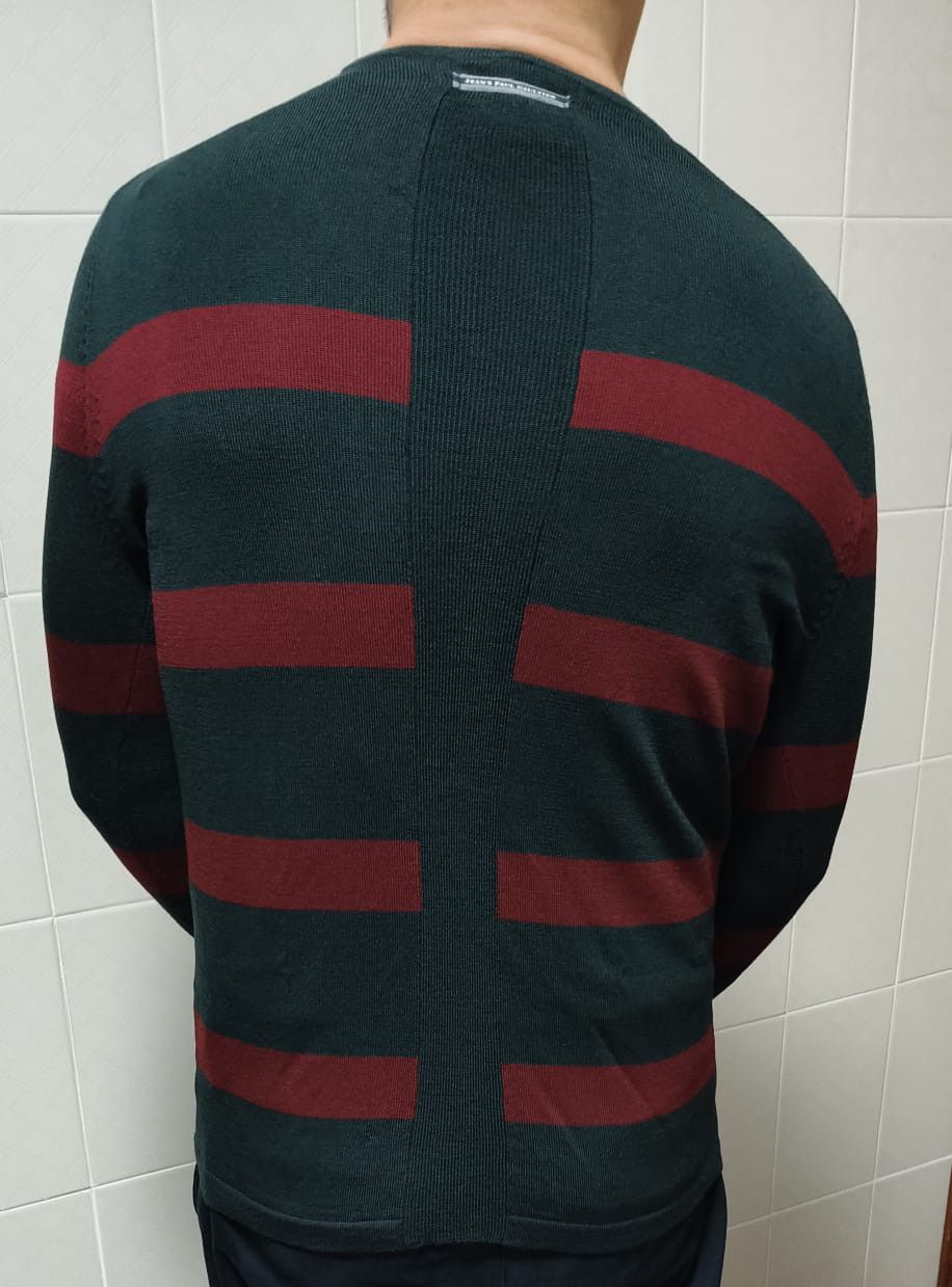 Jean Paul Gaultier Wool knit sweater in dark gray with red stripes Size US M / EU 48-50 / 2 - 2 Thumbnail