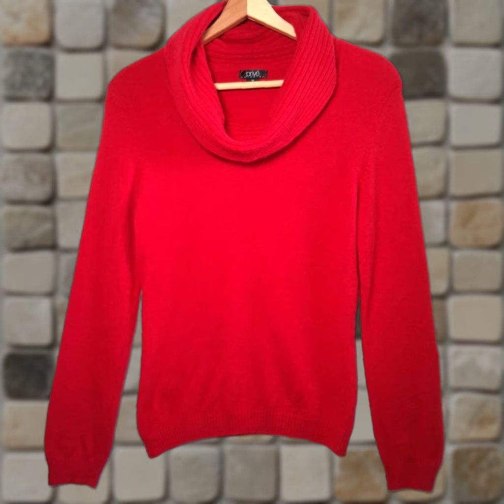 Vintage Prive Cashmere Sweater Women M Red Cowl Neck Knit Soft Pullover Size M / US 6-8 / IT 42-44 - 1 Thumbnail
