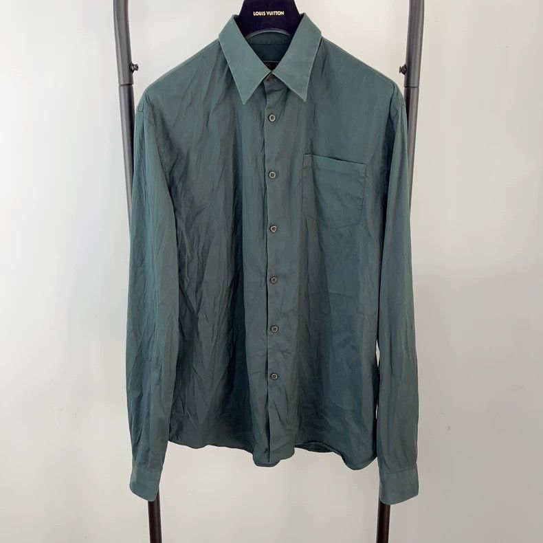Prada Prada Solid Green Men's Button-Up Shirt - dmc Size US L / EU 52-54 / 3 - 1 Thumbnail