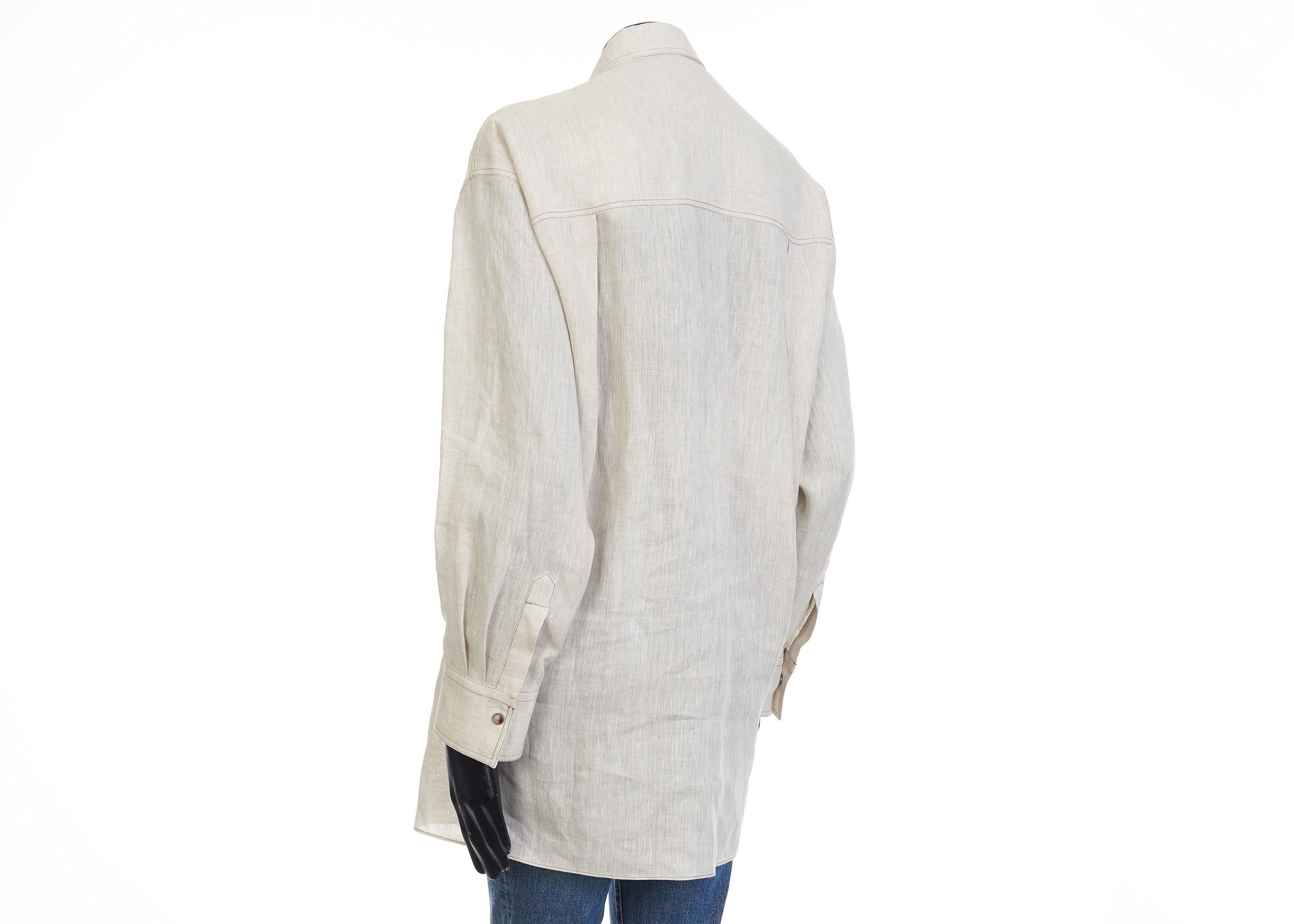 Brunello Cucinelli Lightweight Linen Shirt With Snap Buttons & Shiny Tab Size S / US 4 / IT 40 - 6 Thumbnail