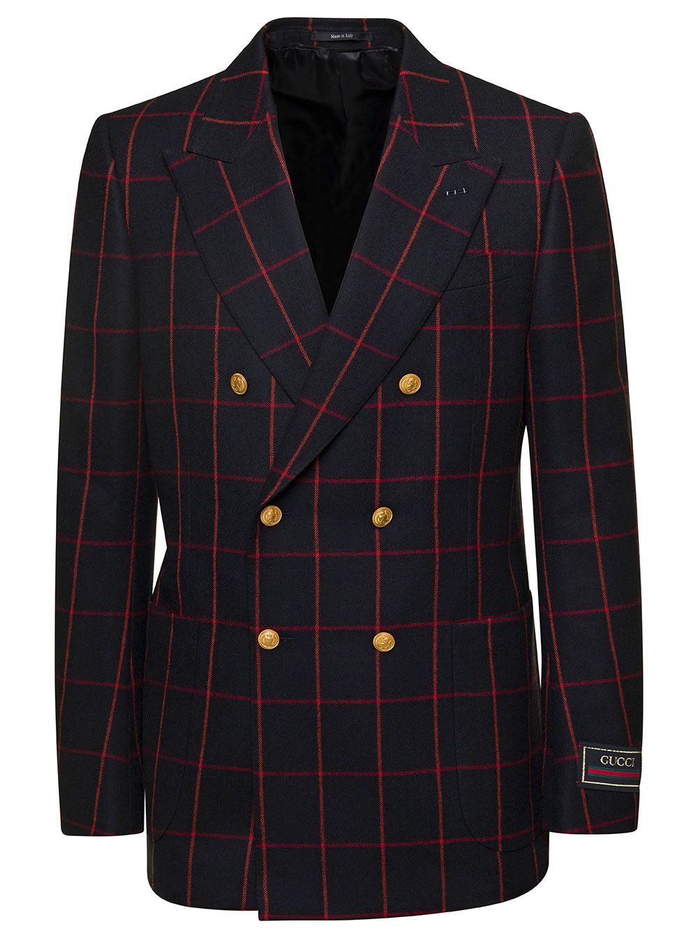 Gucci Black Double-Breasted Jacket with Check Motif in Wool