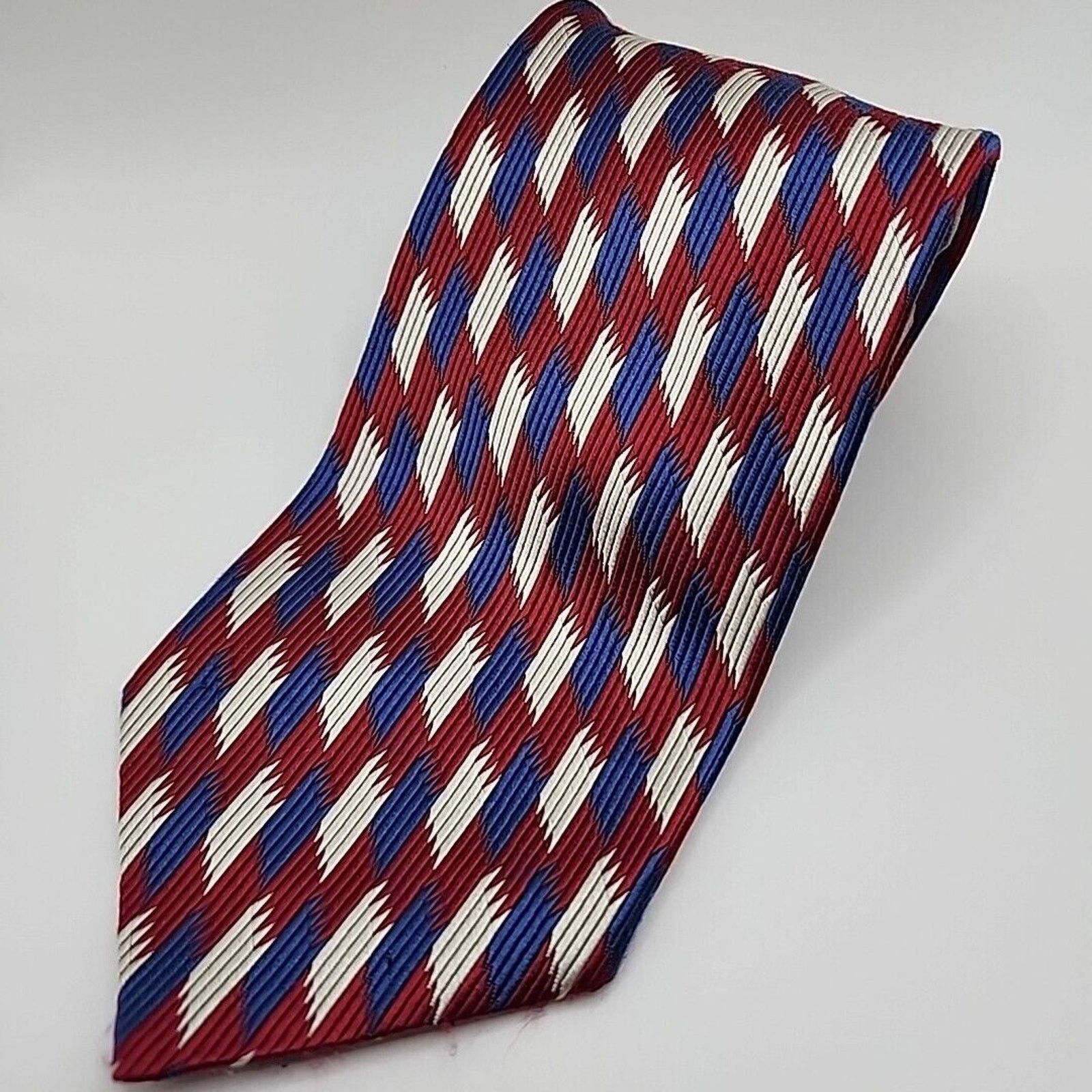 Other Ferrell Reed Silk Jacquard Necktie -Red-White-Blue Geometric Size ONE SIZE - 3 Thumbnail