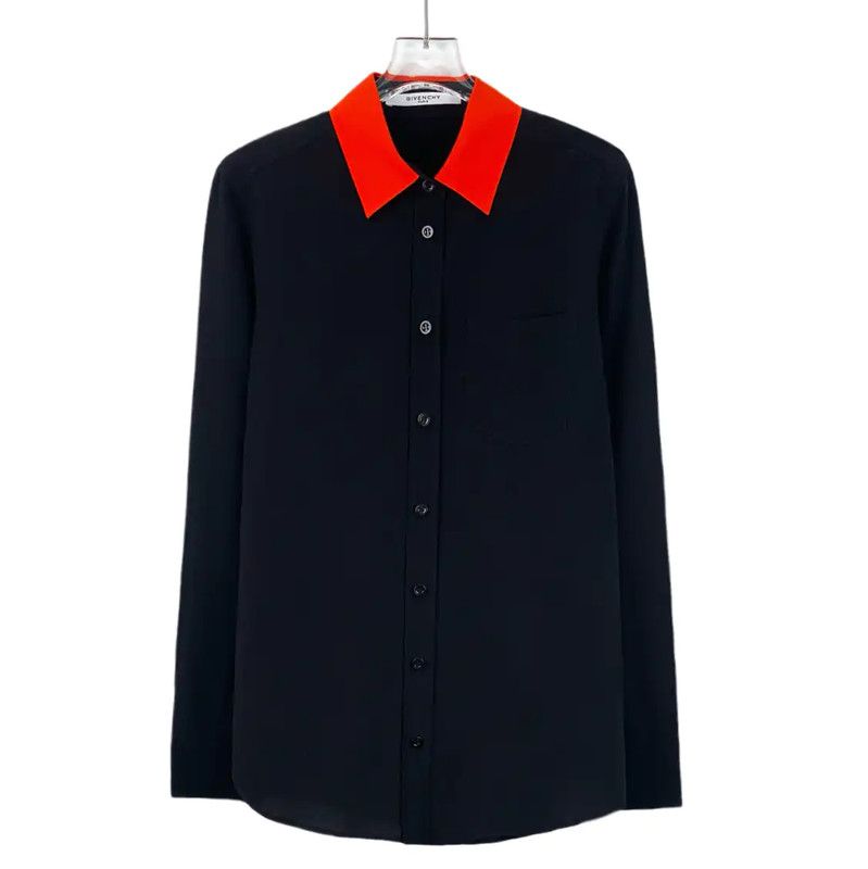 Givenchy Givenchy Black Silk Shirt with Red Collar 0089 Size XXS / US 00 / IT 34 - 1 Thumbnail