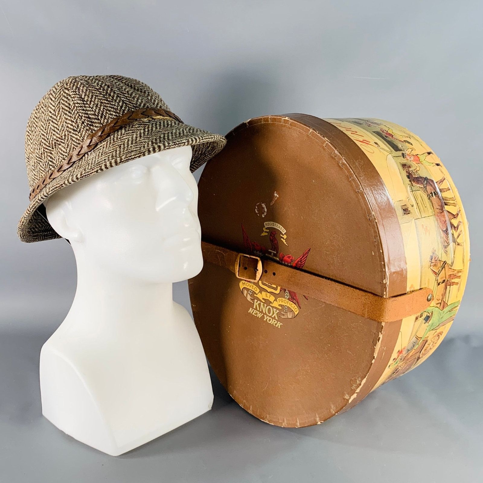 Other Brown Beige Herringbone Braided Leather Trim Fabric Hat Size ONE SIZE - 7 Thumbnail