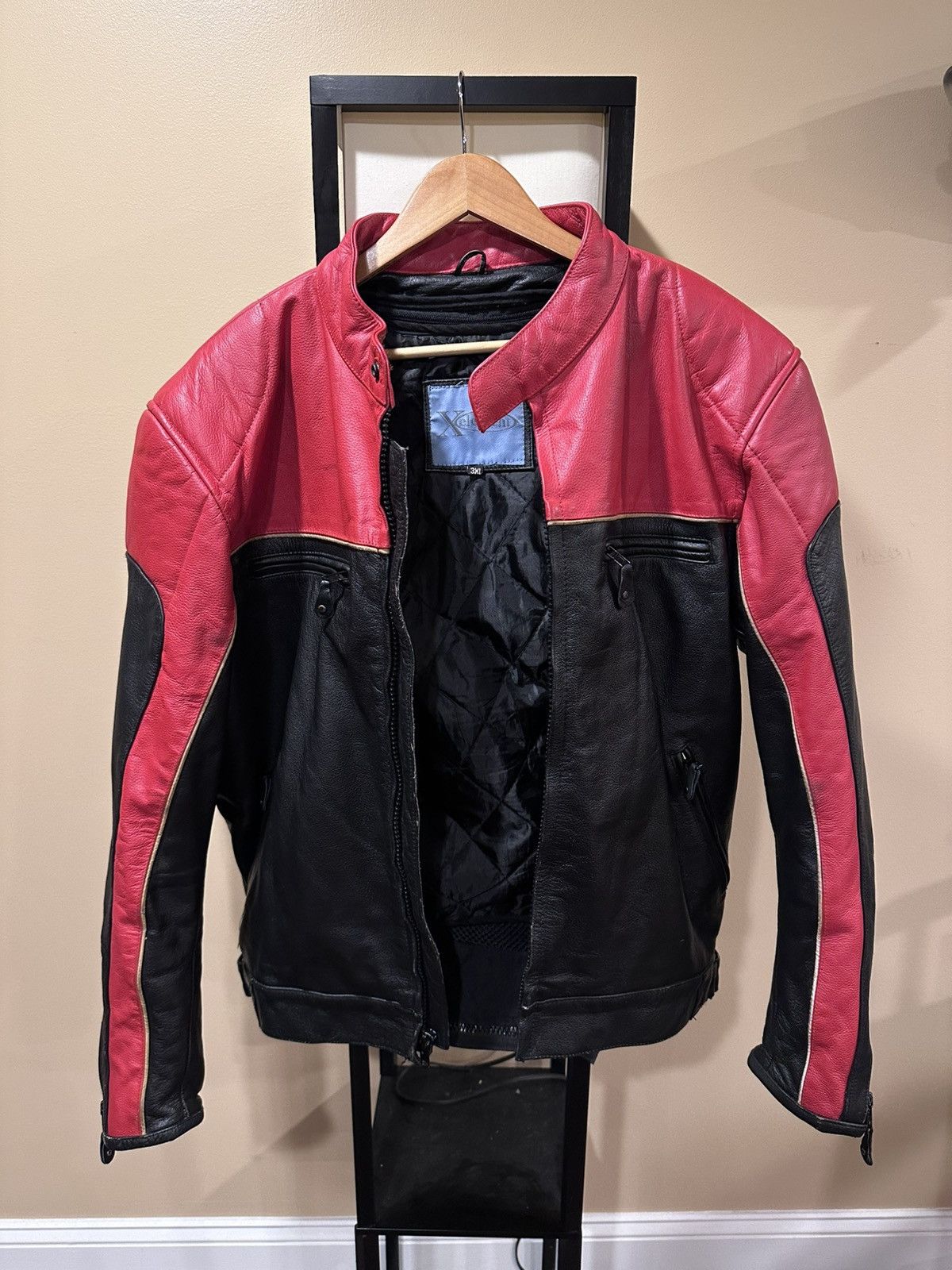 Vintage Vintage Xelement Red / Black Racer Moto Biker Leather Jacket Size US XXL / EU 58 / 5 - 15 Thumbnail