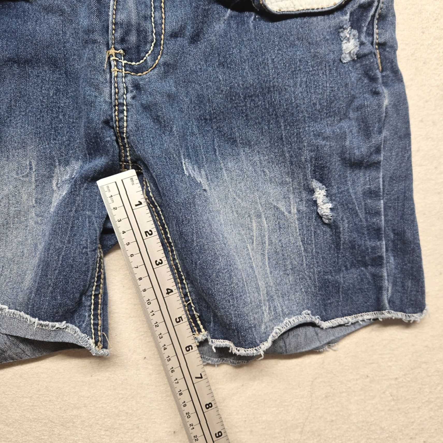 Denime Red Rivet Denim Shorts Women's 7 Distressed Embroidered 5-Pocket Casual Jeans Cut-Off Summer Blue Vintage?: No Size 28" / US 6 / IT 42 - 5 Thumbnail