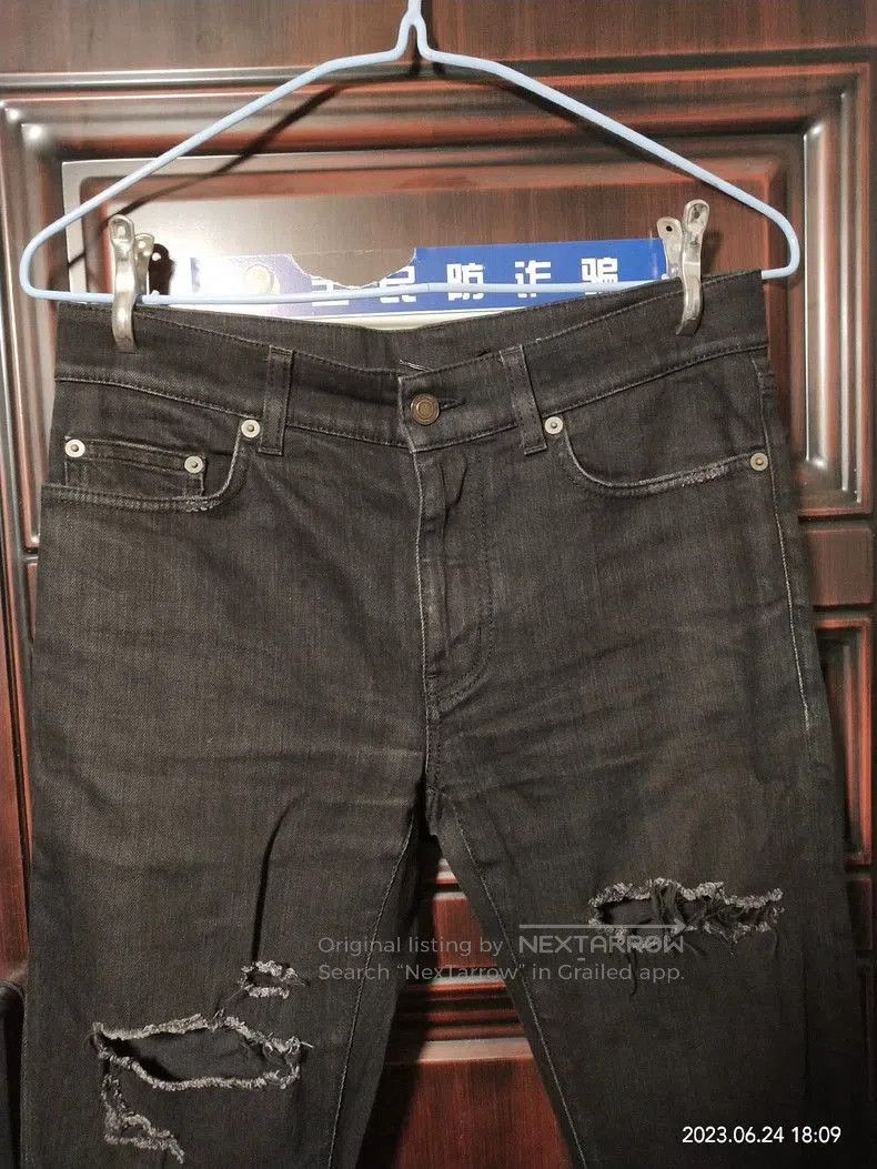 Yves Saint Laurent SLP Distressed Black Denim Jeans. Size US 30 / EU 46 - 2 Thumbnail