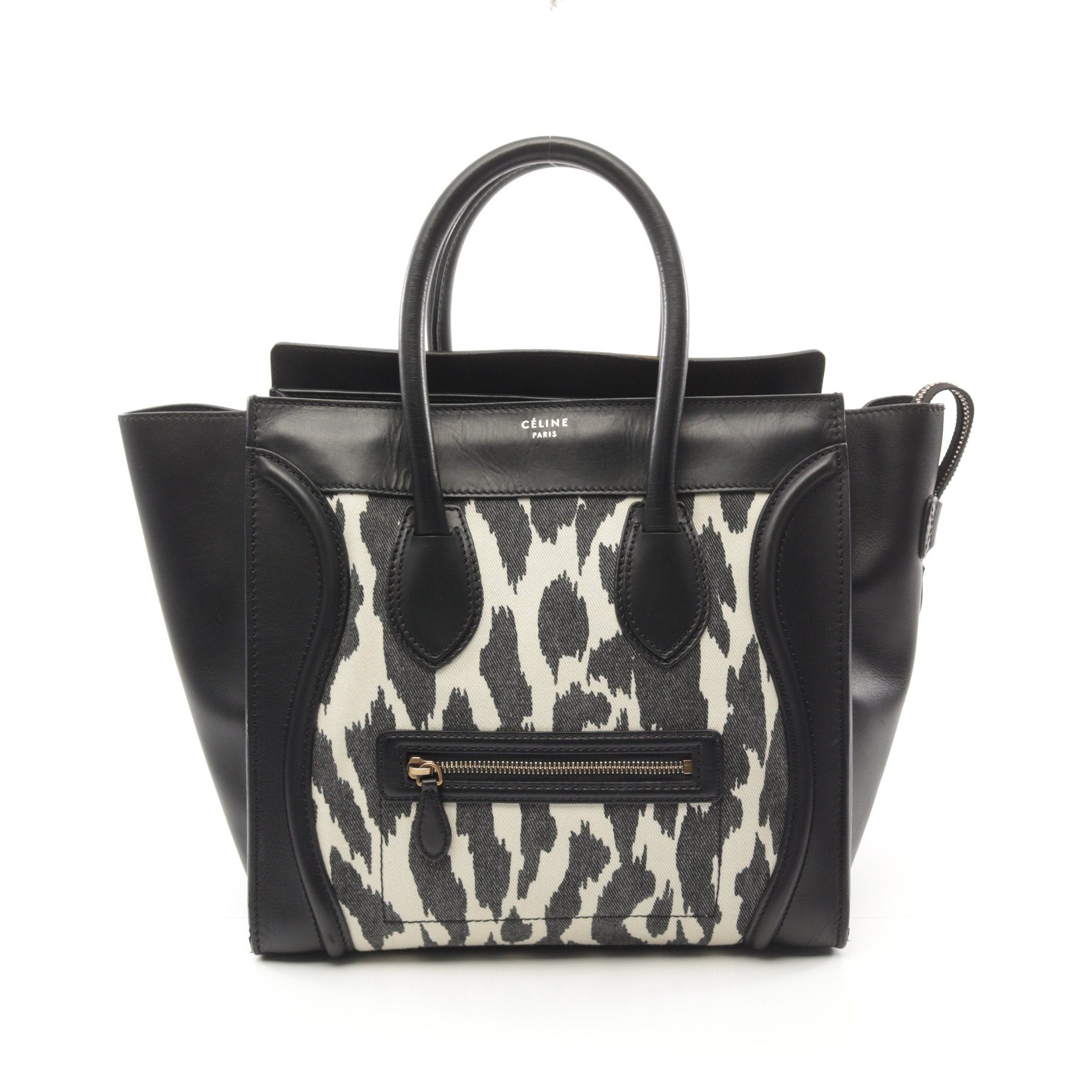 Celine Celine Luggage Mini Shopper Handbag Leopard Canvas Leather Black White Size ONE SIZE - 1 Thumbnail