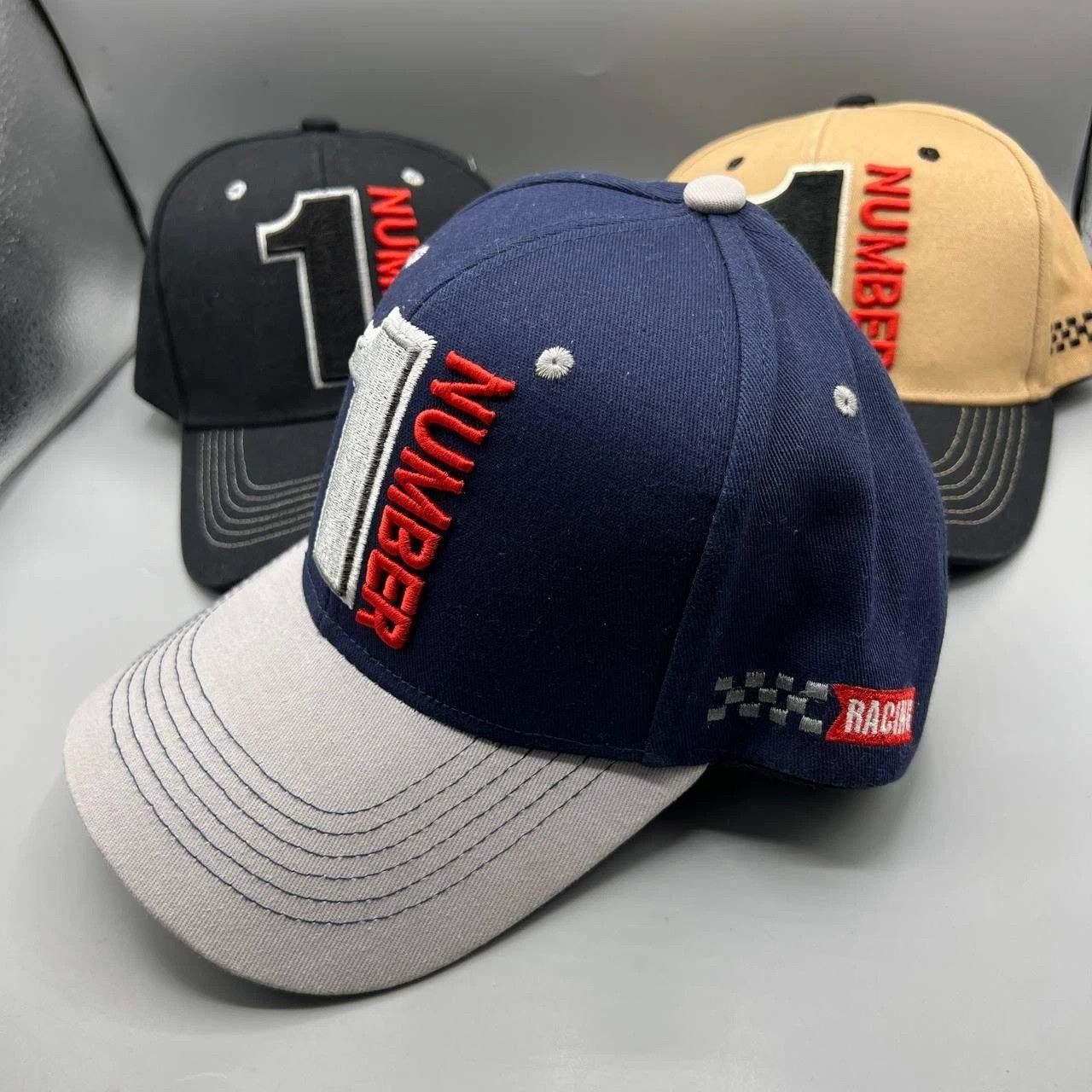The Unbranded Brand Lot of 3 Number 1 Racing Hat Men Navy Black Beige Snap Back Size ONE SIZE - 3 Thumbnail