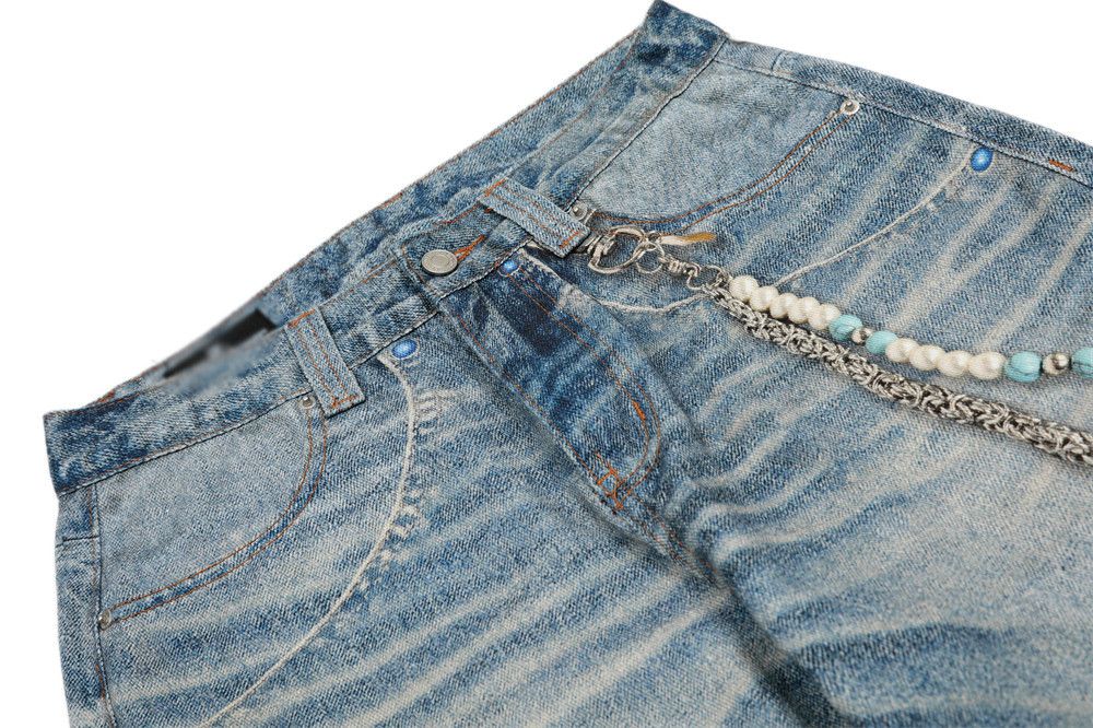 Japanese Brand × Vintage Men's distressed ripple chain loose straight washed jeans Size US 32 / EU 48 - 4 Thumbnail