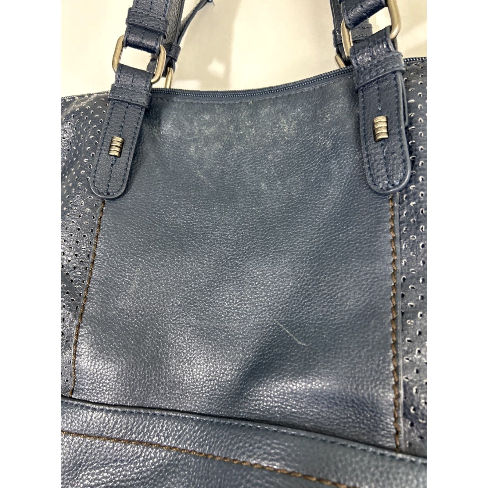 The Sak VINTAGE The Sak Leather Shoulder Bag Blue 15x11x7.5 Eye-lit Womens Shoulder Bag 15x11x7.5 Blue Eye-lit Leather The Sak Women Size ONE SIZE - 3 Thumbnail