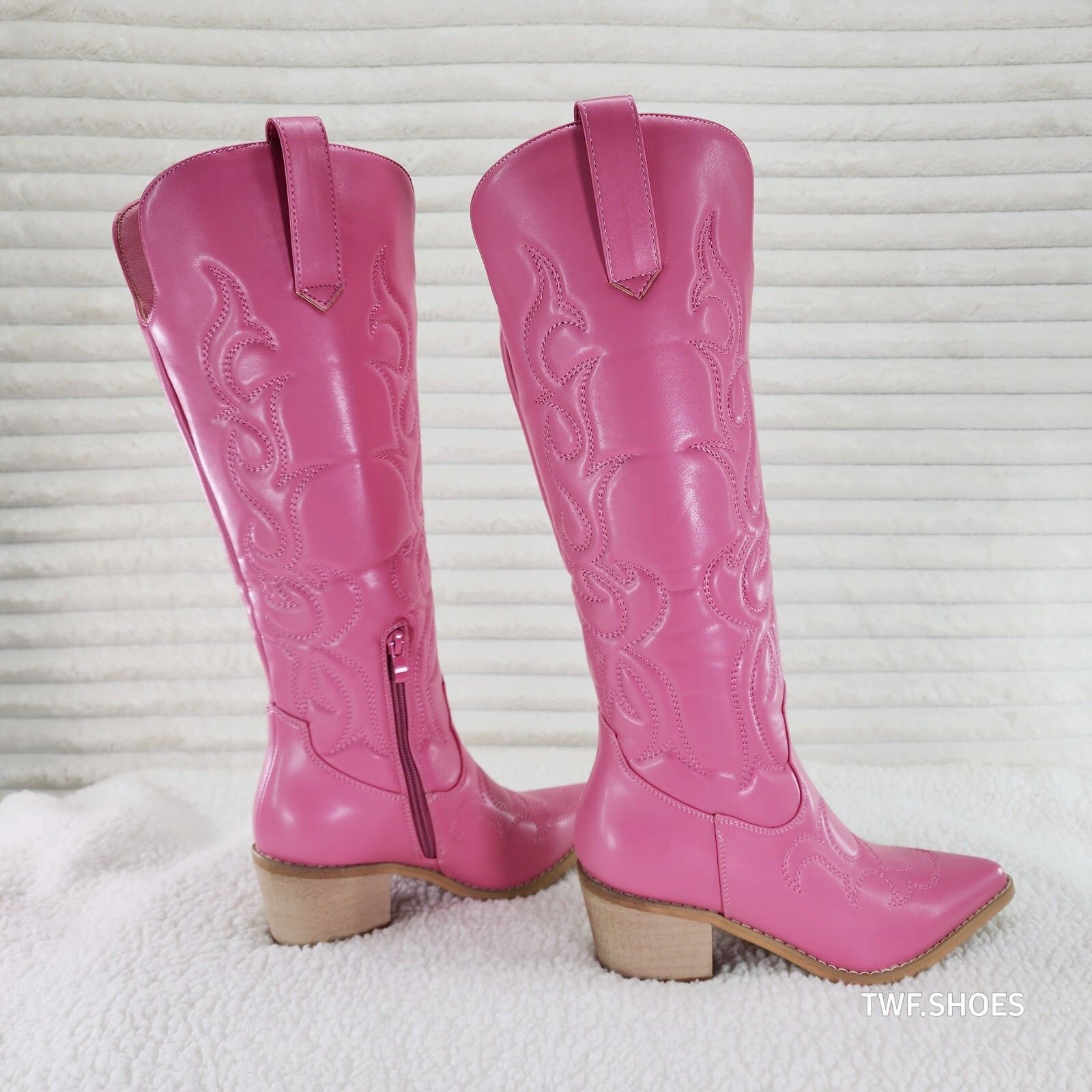 Other Dalton Barbi Pink Knee High Western Cowgirl Boots Wood Block Size US 7 / IT 37 - 1 Thumbnail