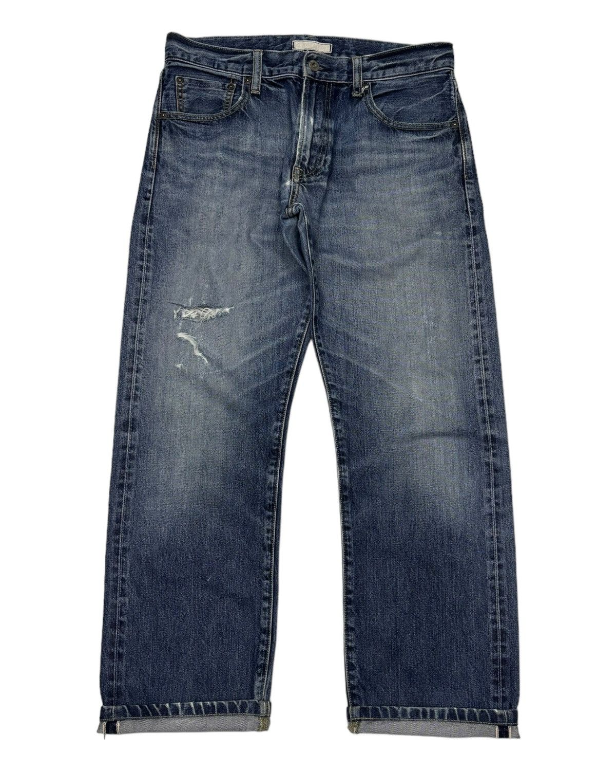 Kapital VINTAGE UNIQLO SELVEDGE DISTRESSED DENIM JEANS Size US 31 - 1 Thumbnail