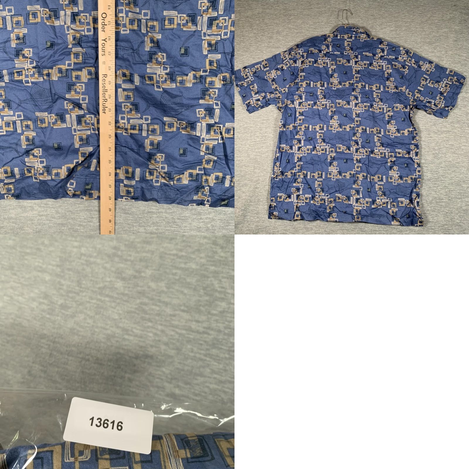 Vintage Bluewater Shirt XL Blue Geometric Fish Short Sleeve Button Front Cotton Mens Size US XL / EU 56 / 4 - 8 Thumbnail