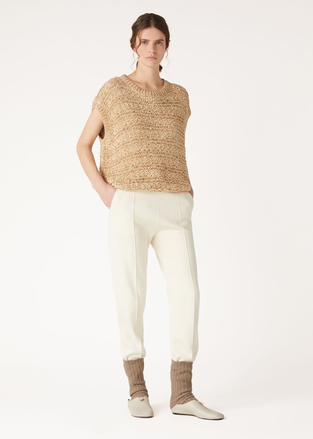Loro Piana o1w1db10825 FAO8347 Val D'egua Crewneck Sweater in Beige Size L / US 10 / IT 46 - 2 Thumbnail