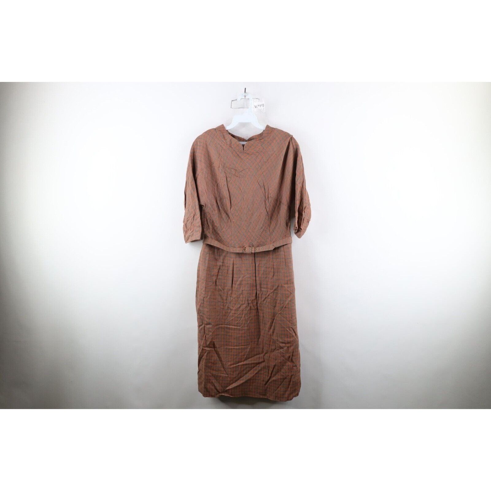 Vintage Vintage 50s 60s Rockabilly Wool Tweed Belted Dress Size M / US 6-8 / IT 42-44 - 1 Thumbnail