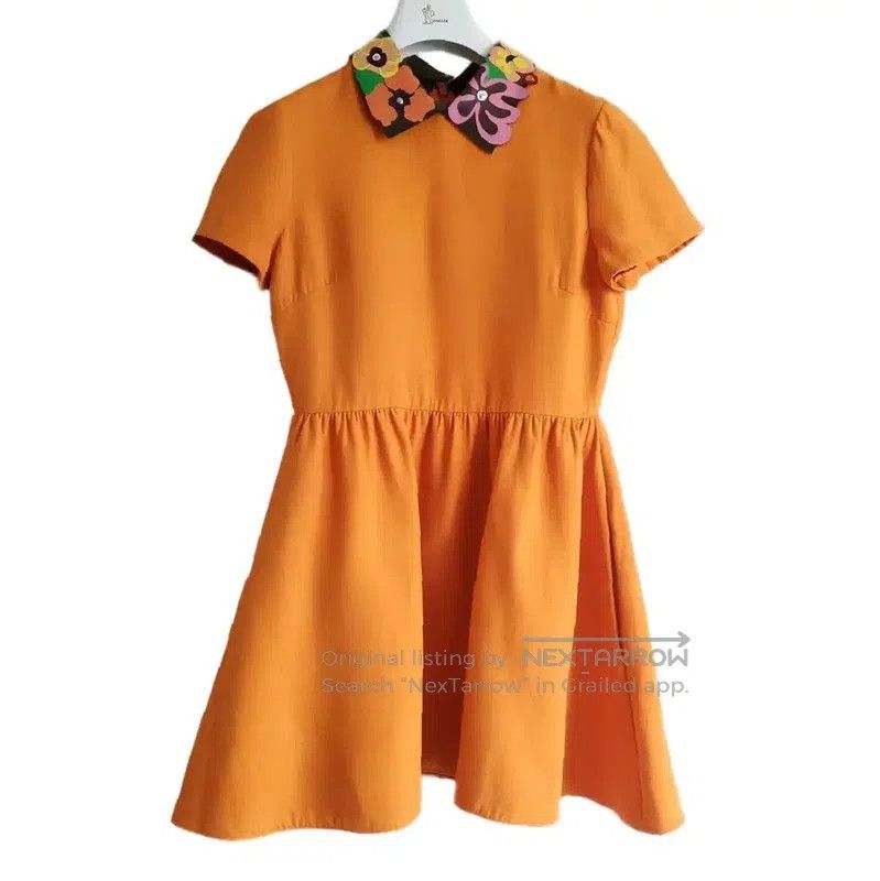 Valentino Orange Wool Short Sleeve Dress .