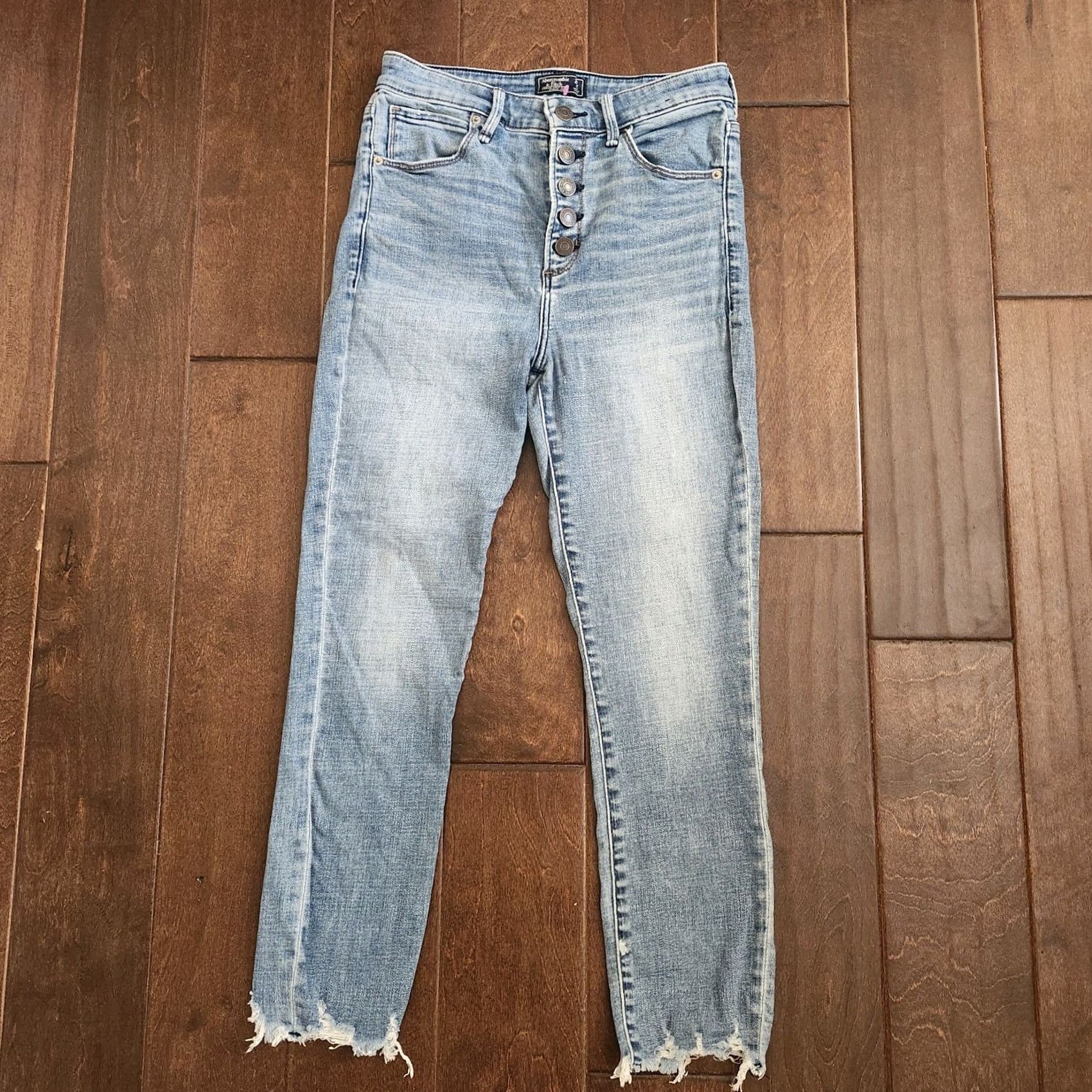 Abercrombie & Fitch Abercrombie & Fitch Jeans Womens 27 Slim Ankle Frayed Hem Blue Denim/Cotton Blend Zip Button Regular Size Type XS? Size 27" / US 4 / IT 40 - 2 Thumbnail