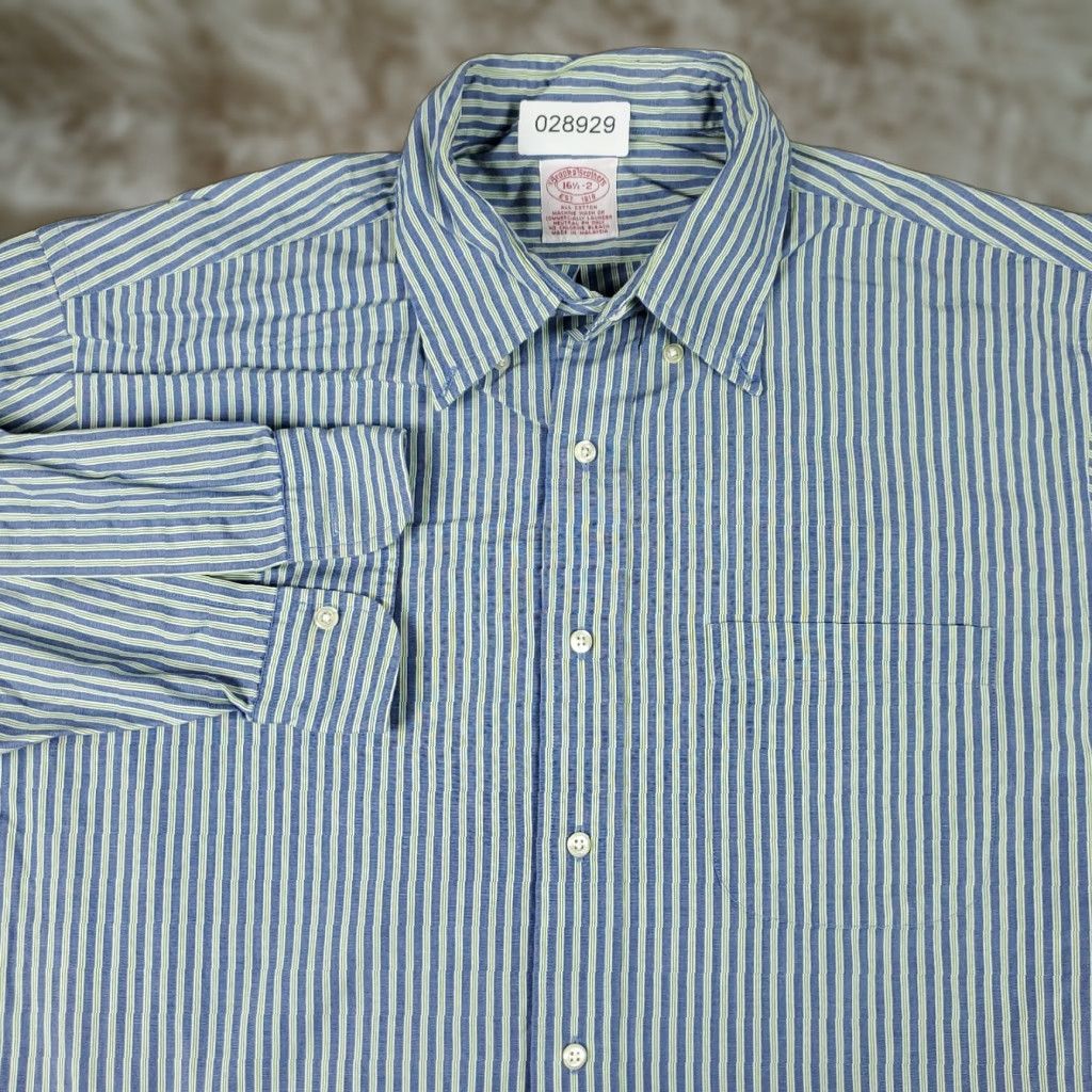 Brooks Brothers VINTAGE? No. Brooks Brothers Shirt Mens 16.5 Blue Green Striped Dress Button Up Long Sleeve Size 42R - 1 Thumbnail